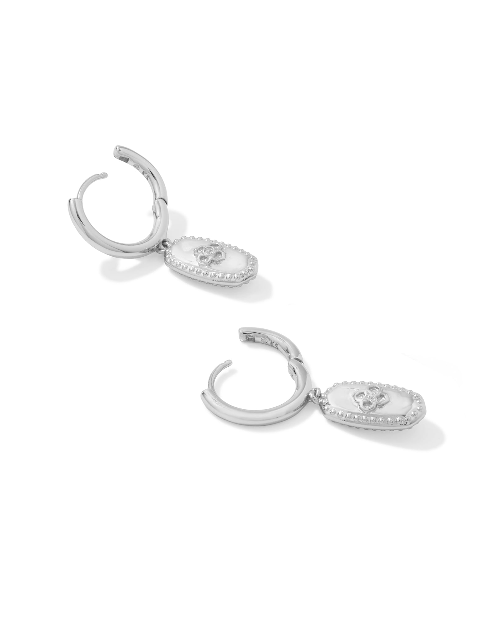 Rue Silver Huggie Earrings in White Crystal