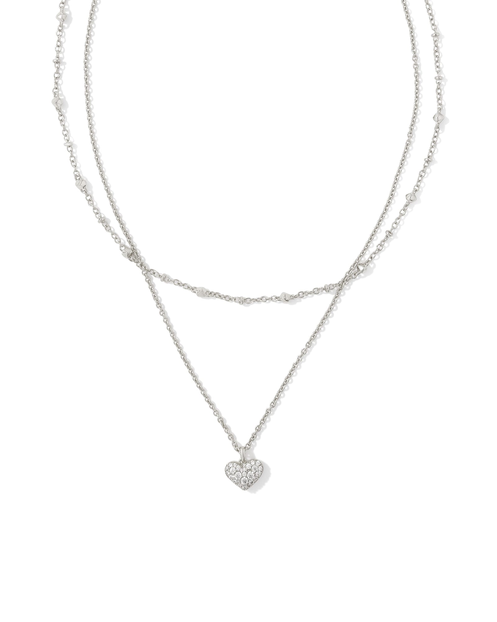 Ari Silver Pave Multi Strand Necklace in White Crystal