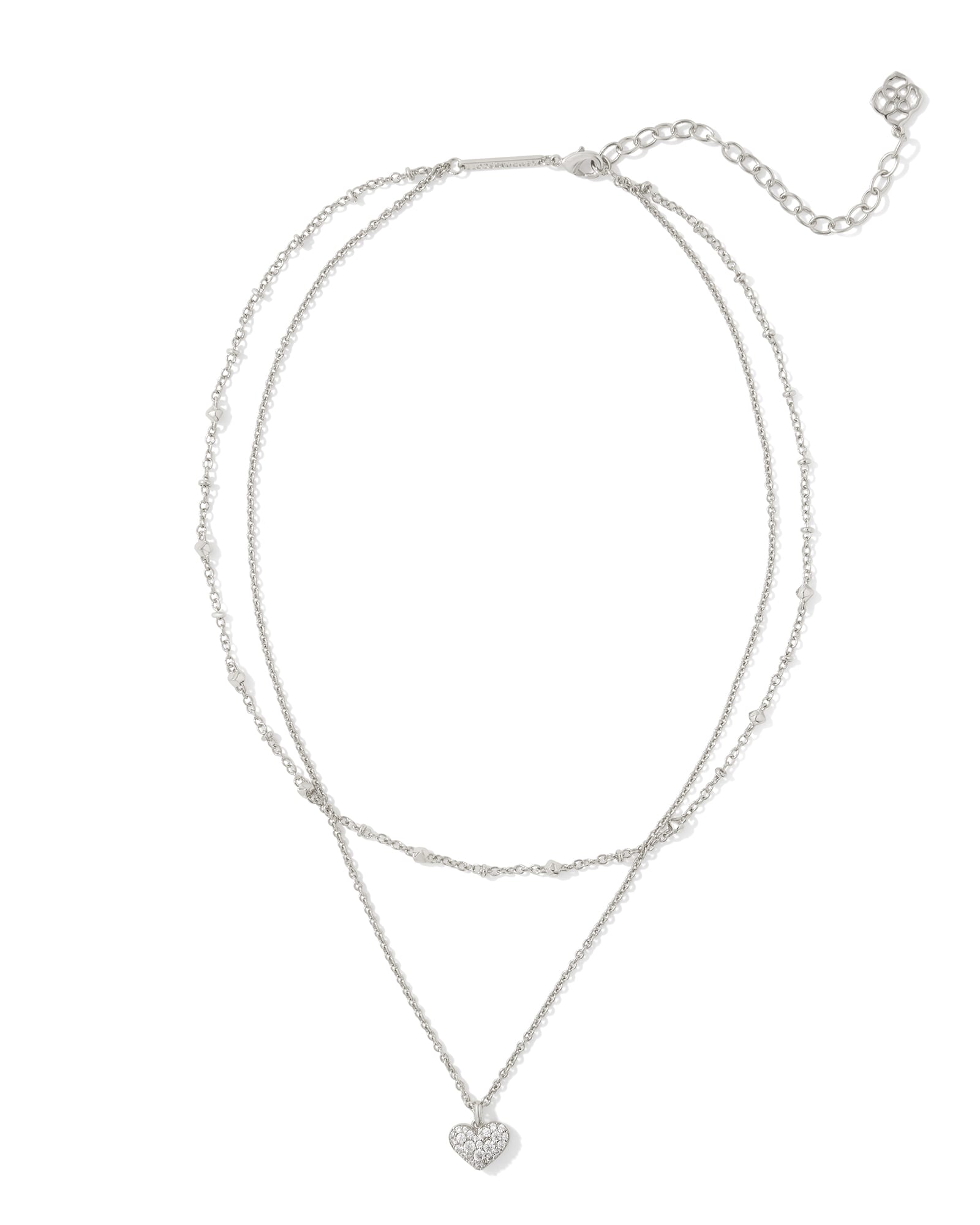 Ari Silver Pave Multi Strand Necklace in White Crystal