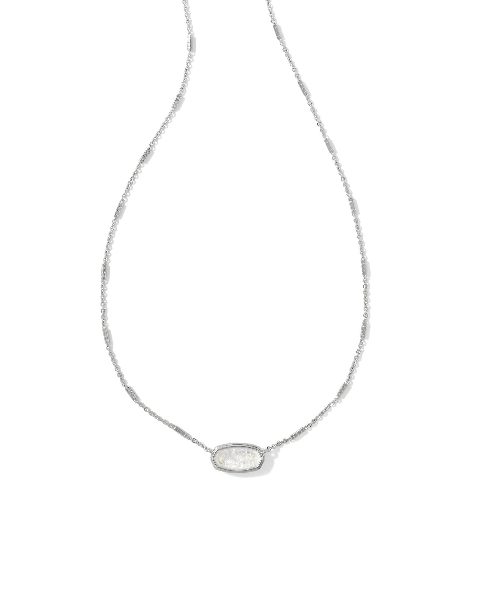 Framed Silver Elisa Pendant Necklace in White Iridescent Glitter Glass
