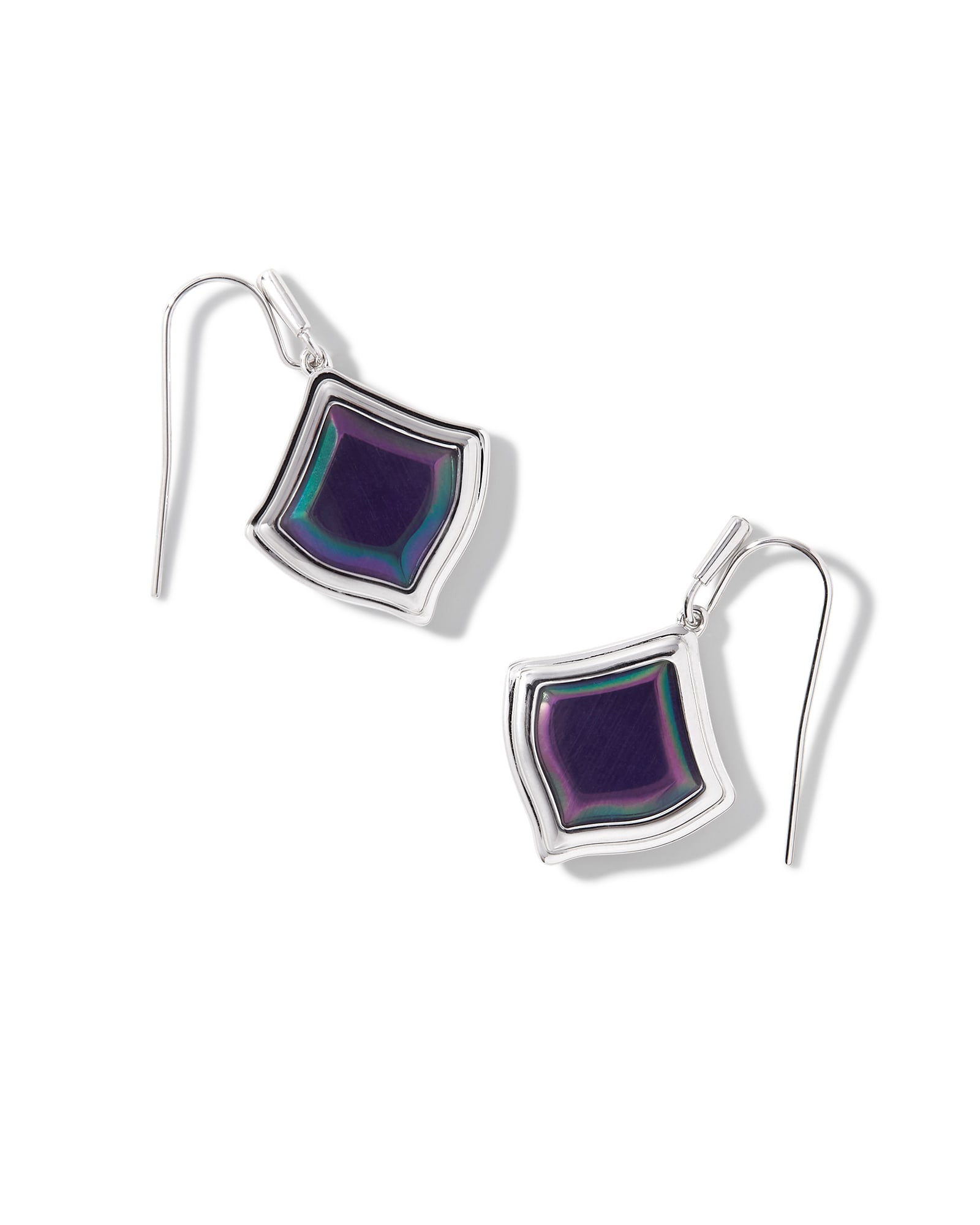 Kacey Silver Drop Earrings in Purple Cat's Eye