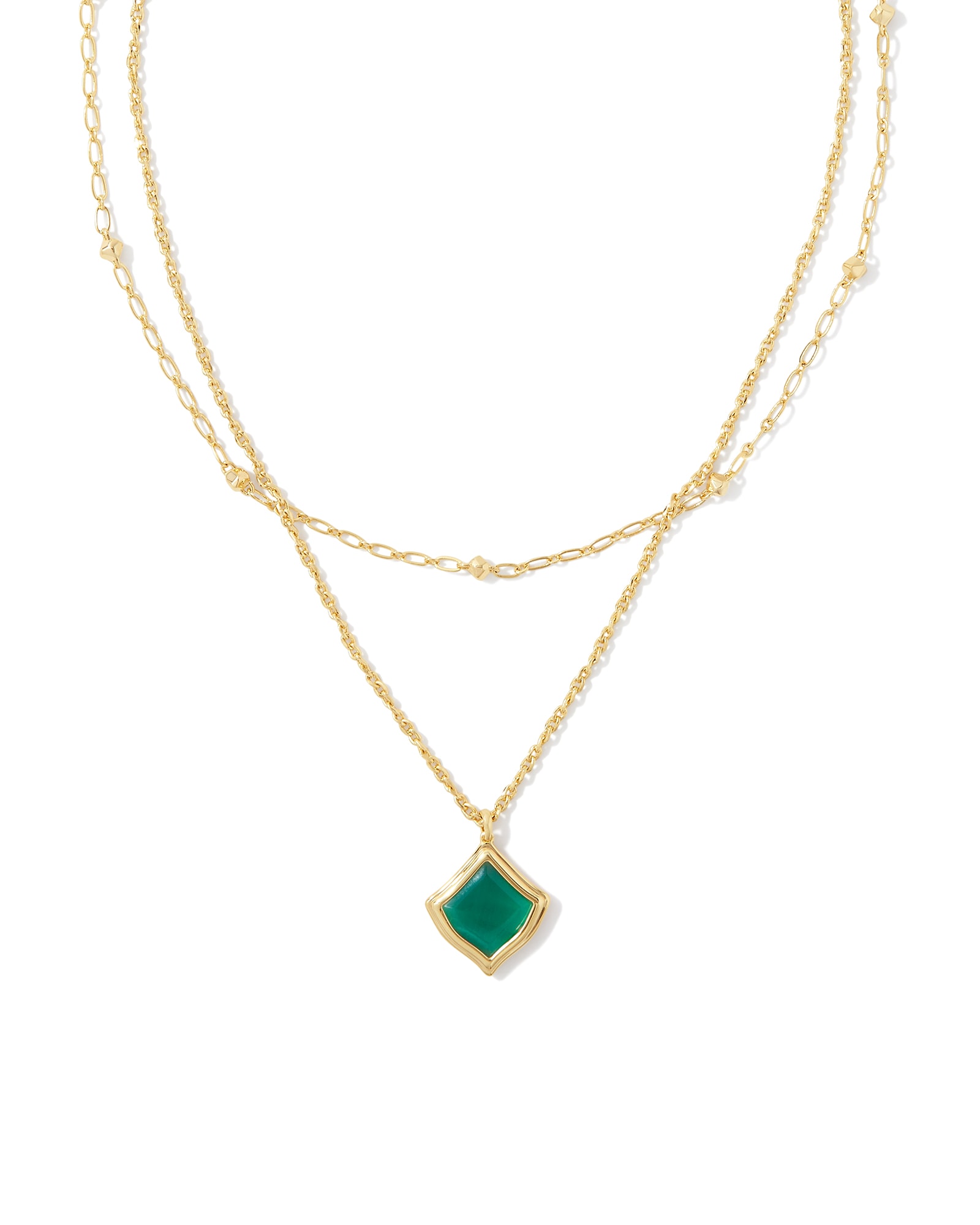 Kacey Gold Multi Strand Necklace in Emerald Cat's Eye | Kendra Scott
