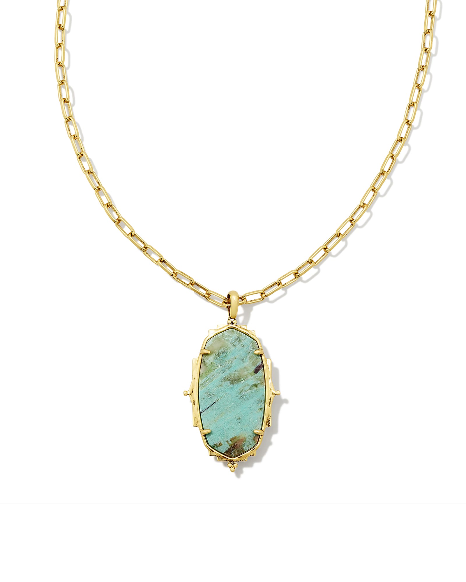 Baroque Vintage Gold Ella Long Pendant Necklace in Sea Green
