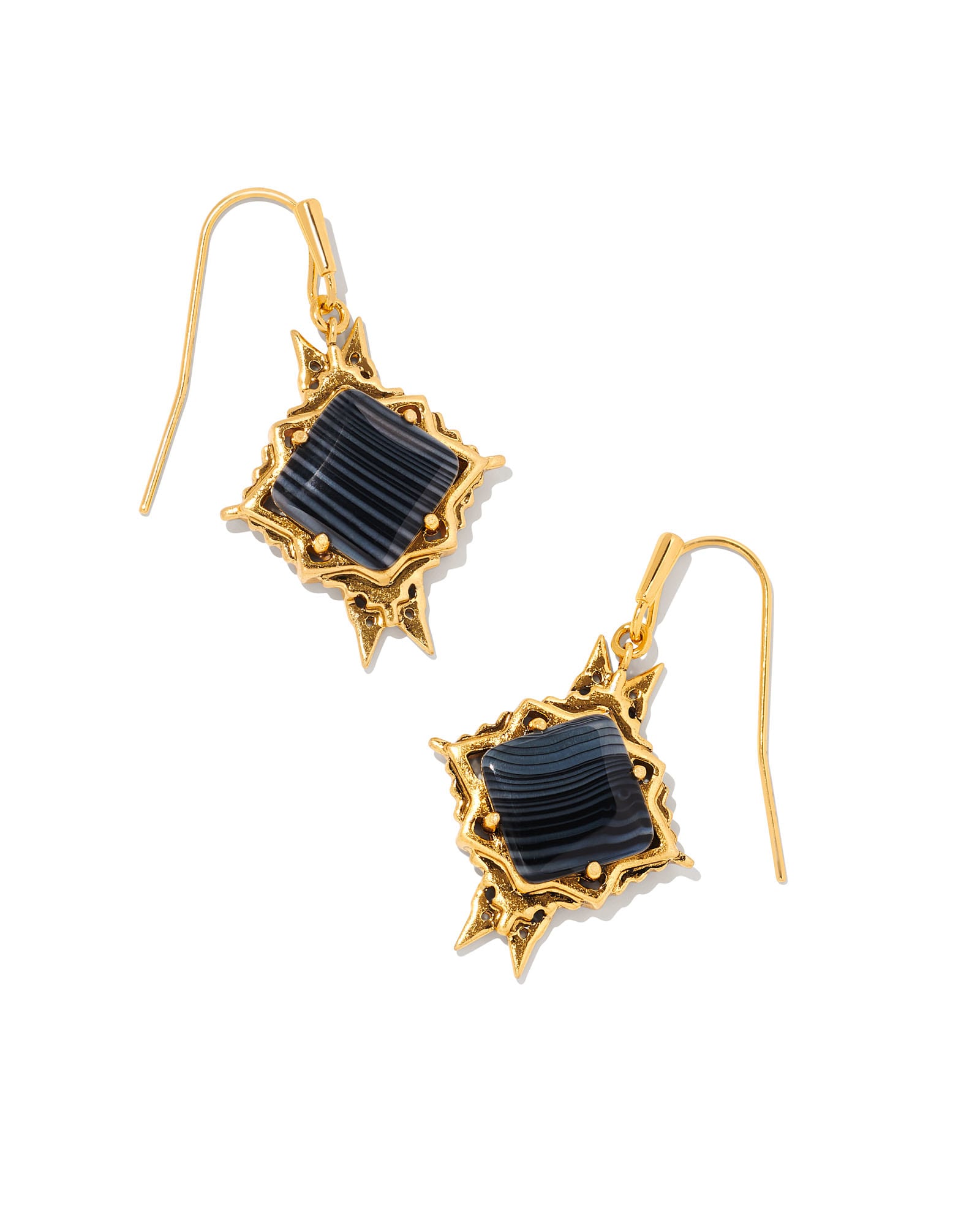 Cass Vintage Gold Drop Earrings in Banded Agate