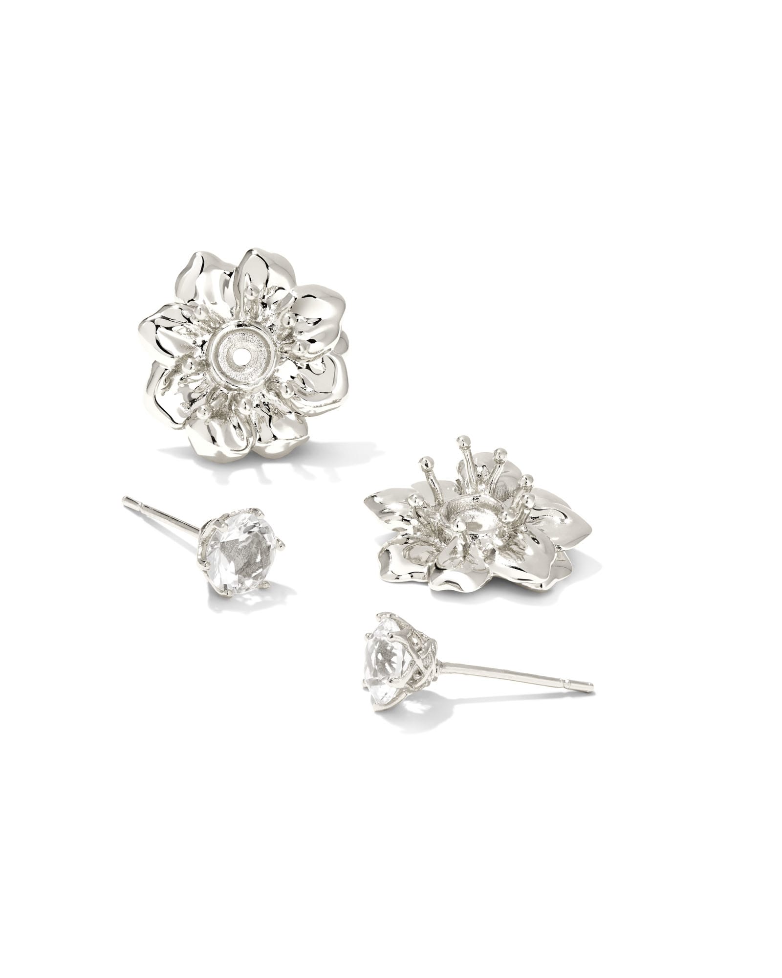 Cameron Silver Convertible Stud Earrings in White Crystal