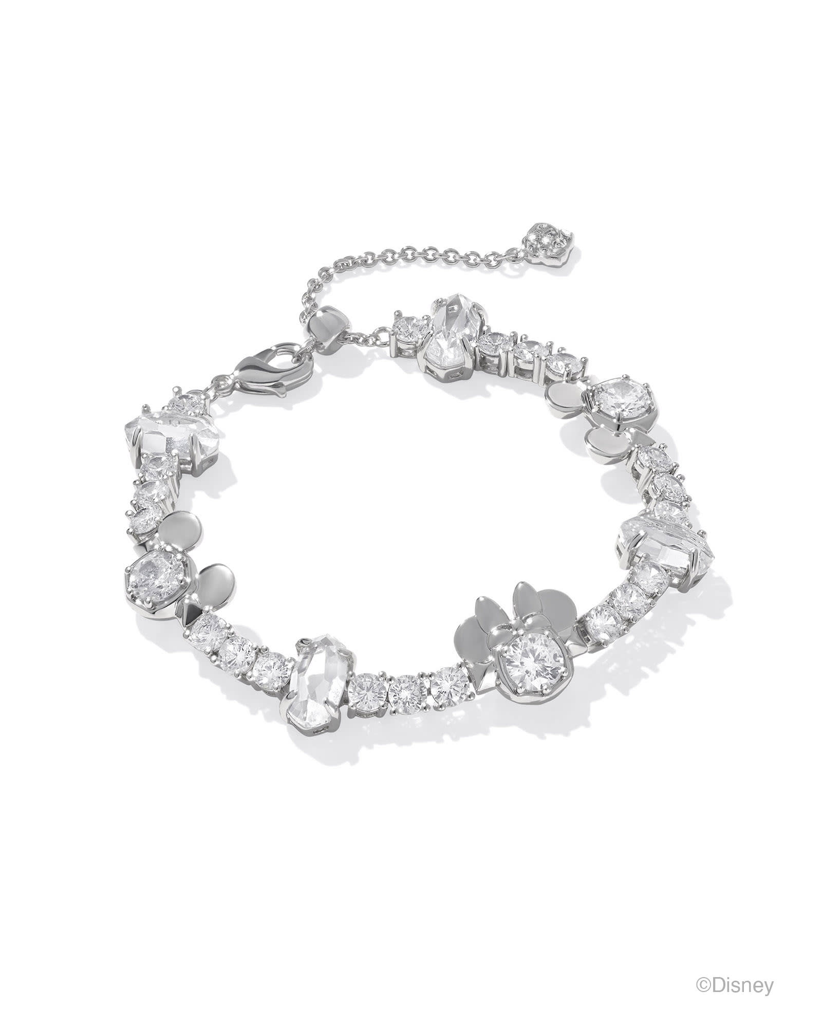 Disney | Kendra Scott Silver Mickey Mouse and Minnie Mouse Tennis Bracelet in White Crystal