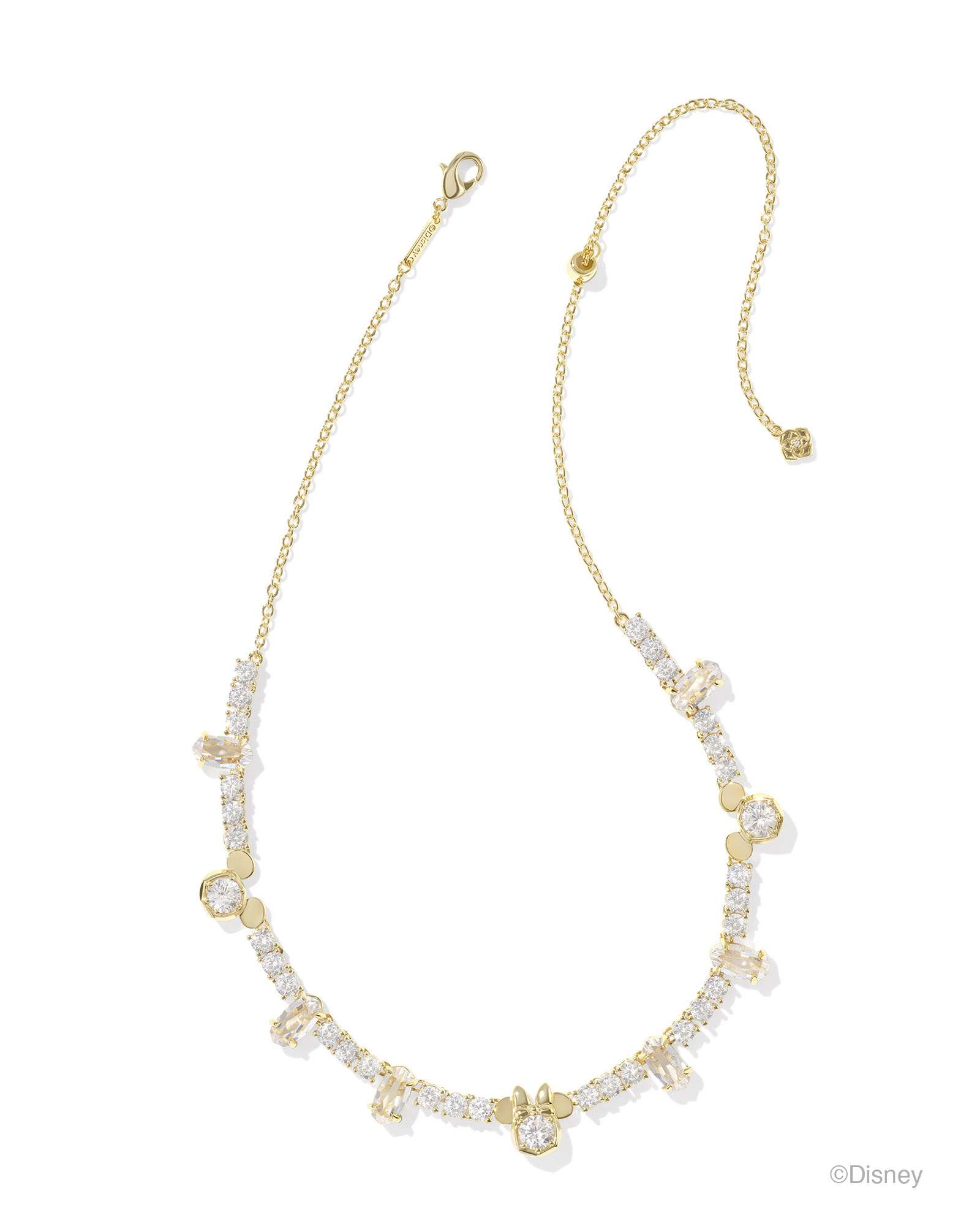 Disney | Kendra Scott Gold Mickey Mouse and Minnie Mouse Tennis Necklace in White Crystal