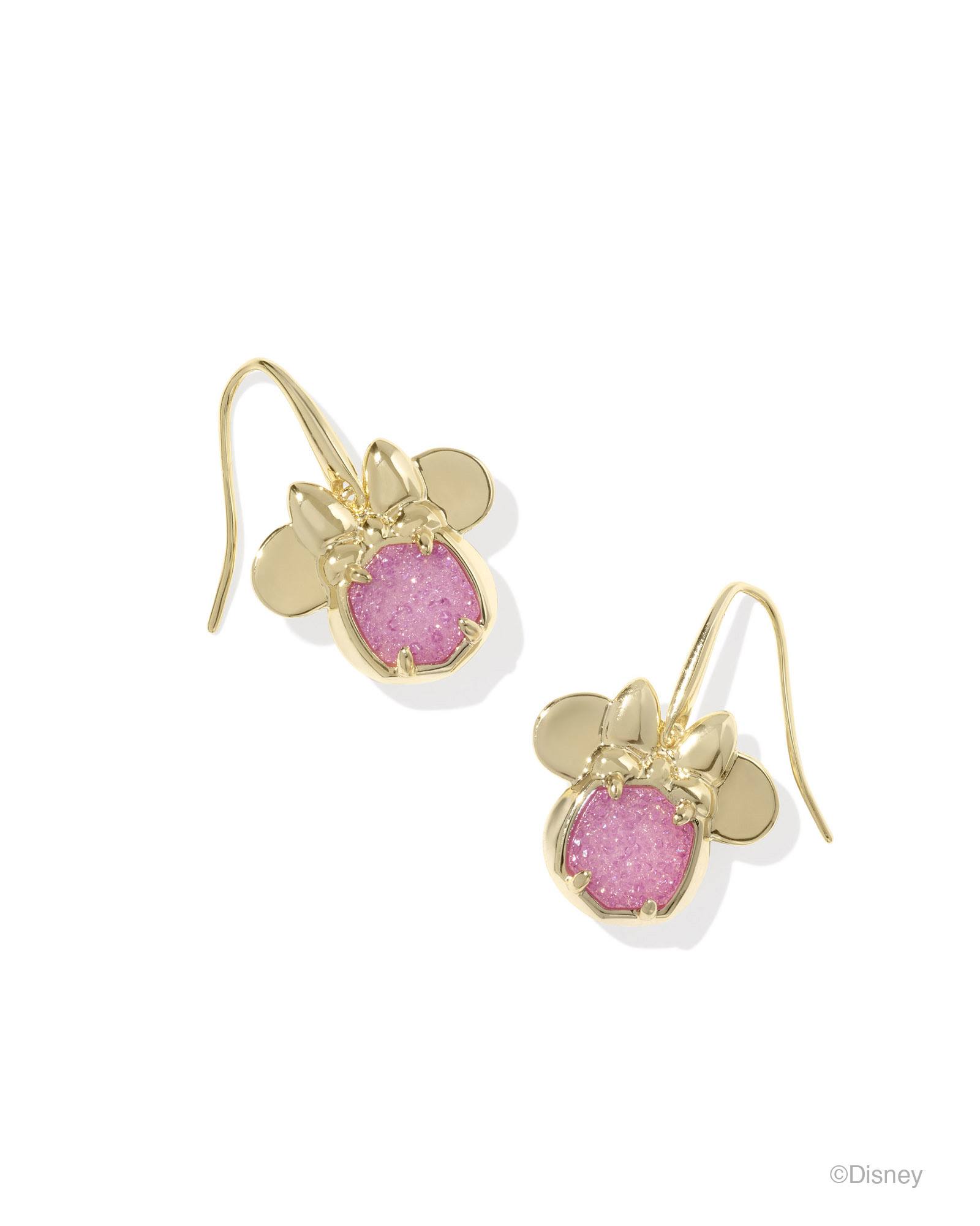 Disney | Kendra Scott Gold Minnie Mouse Drop Earrings in Hot Pink Drusy