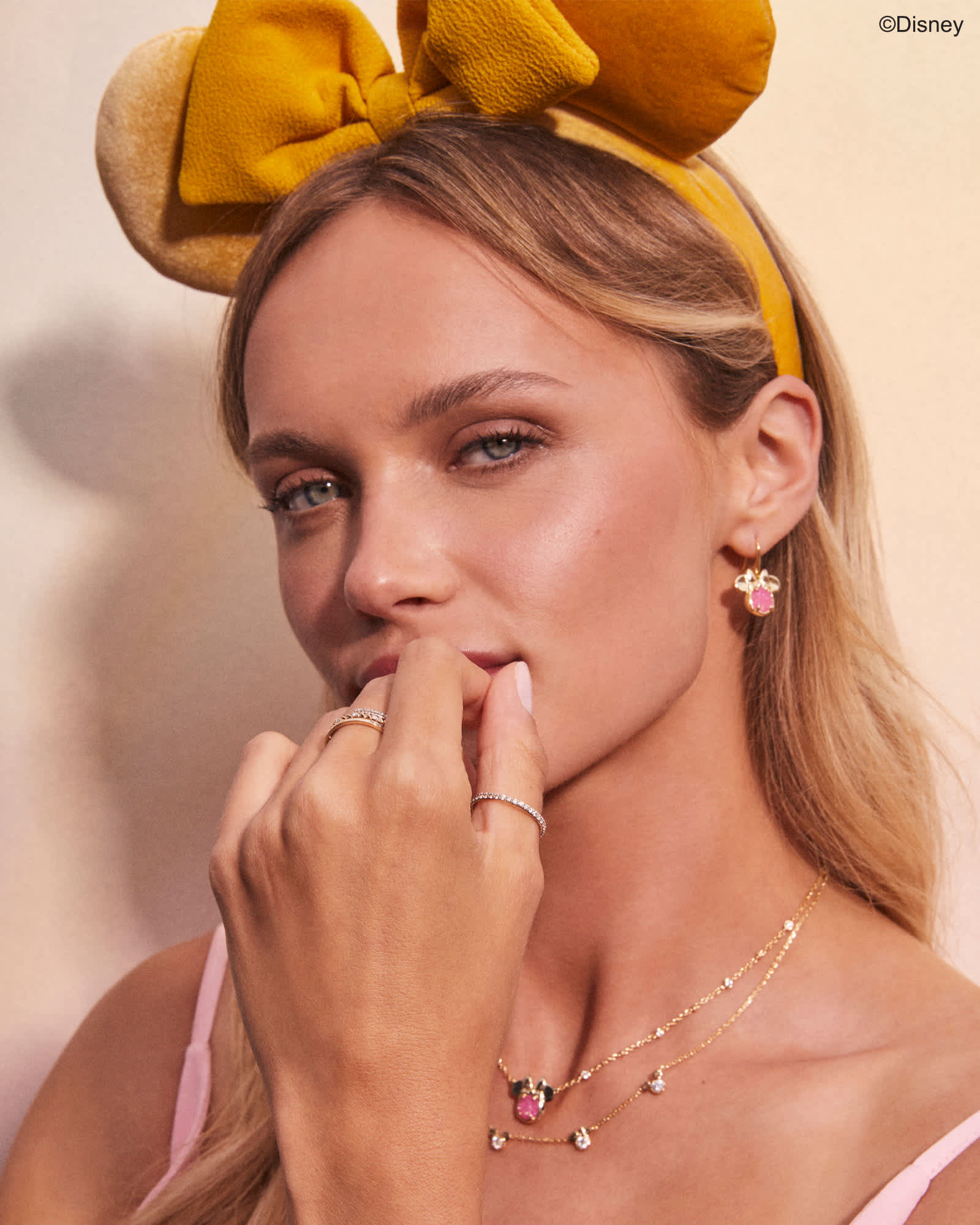 Disney | Kendra Scott Gold Minnie Mouse Drop Earrings in Hot Pink Drusy