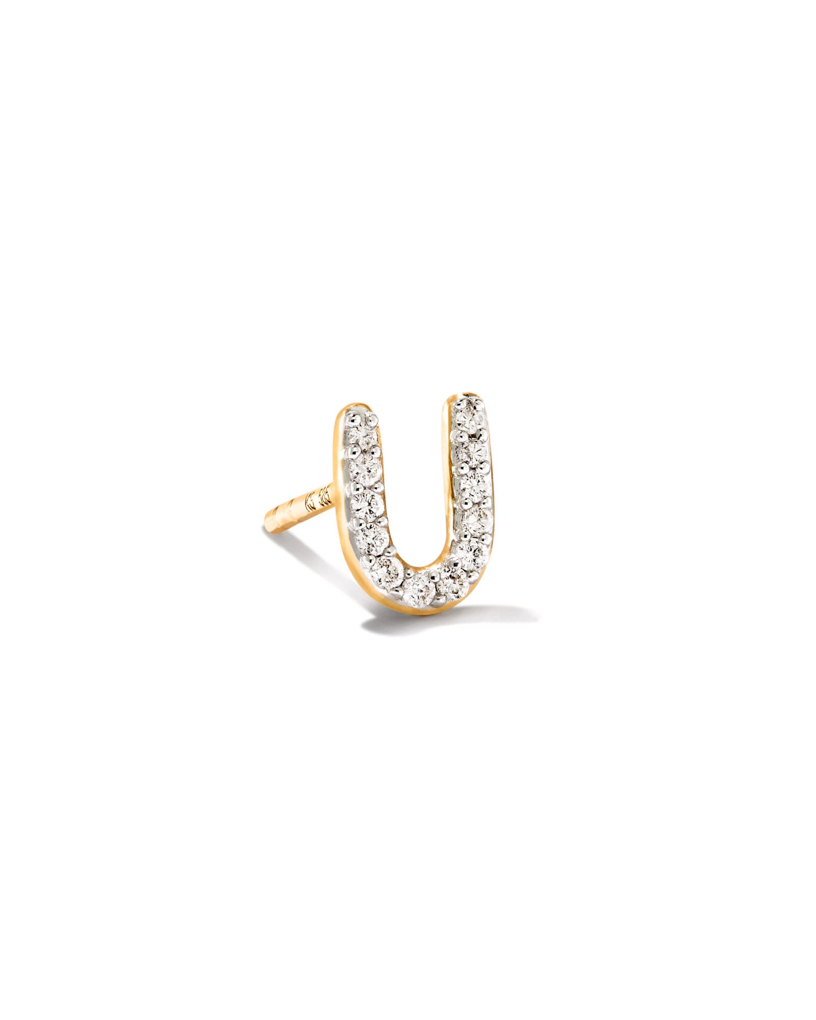 Letter U 14k Yellow Gold Single Stud Earring in White Diamond | Kendra ...