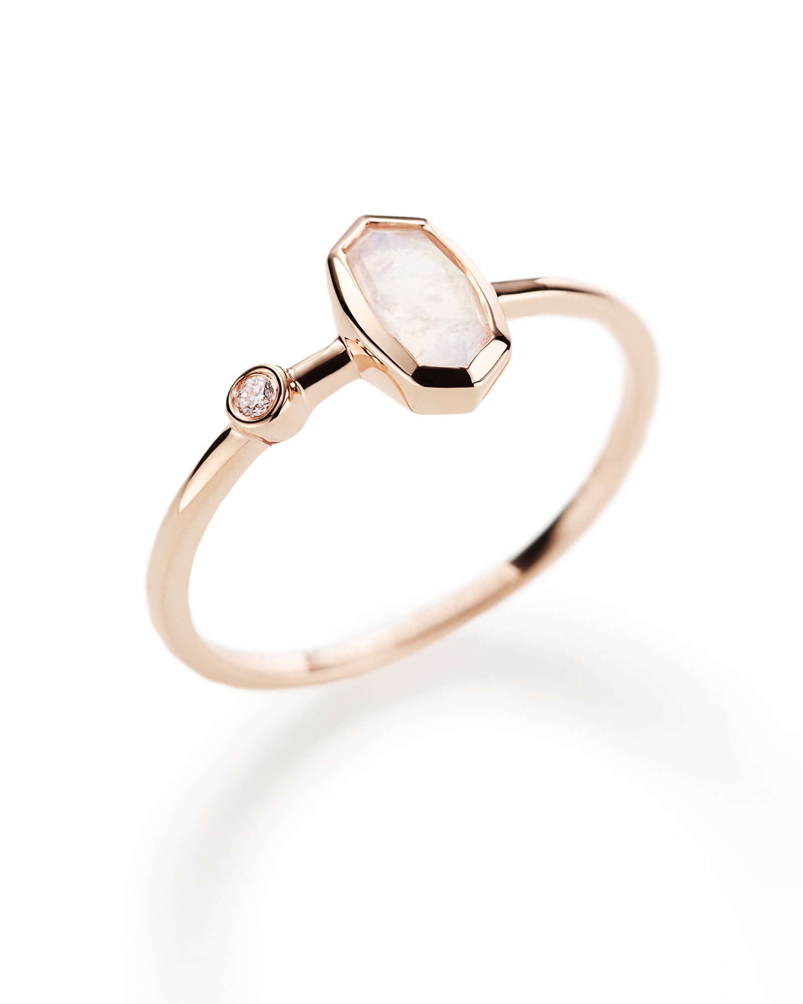 Chastain Ring Rainbow Moonstone and 14k Rose Gold