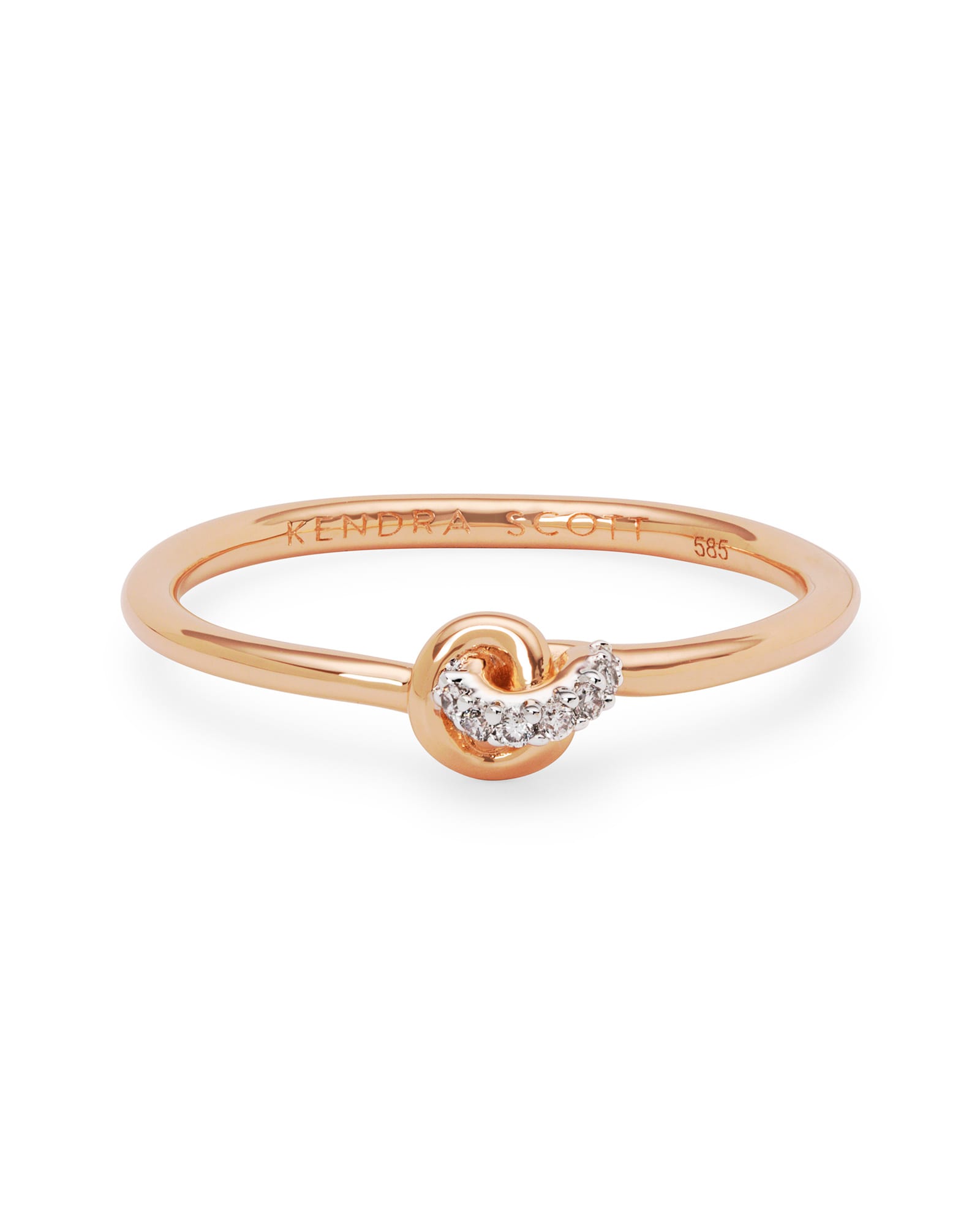 Love Knot 14K Rose Gold Band Ring White Diamond