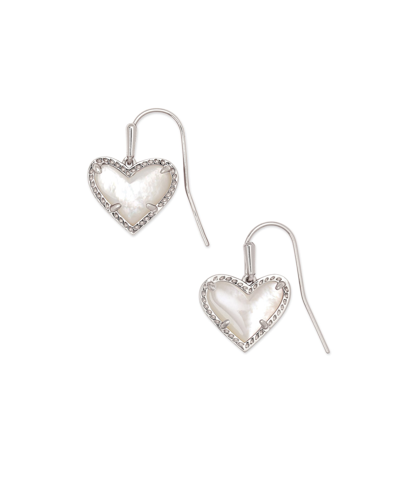 Ari Heart Silver Drop Earrings in Ivory Mother-of-Pearl
