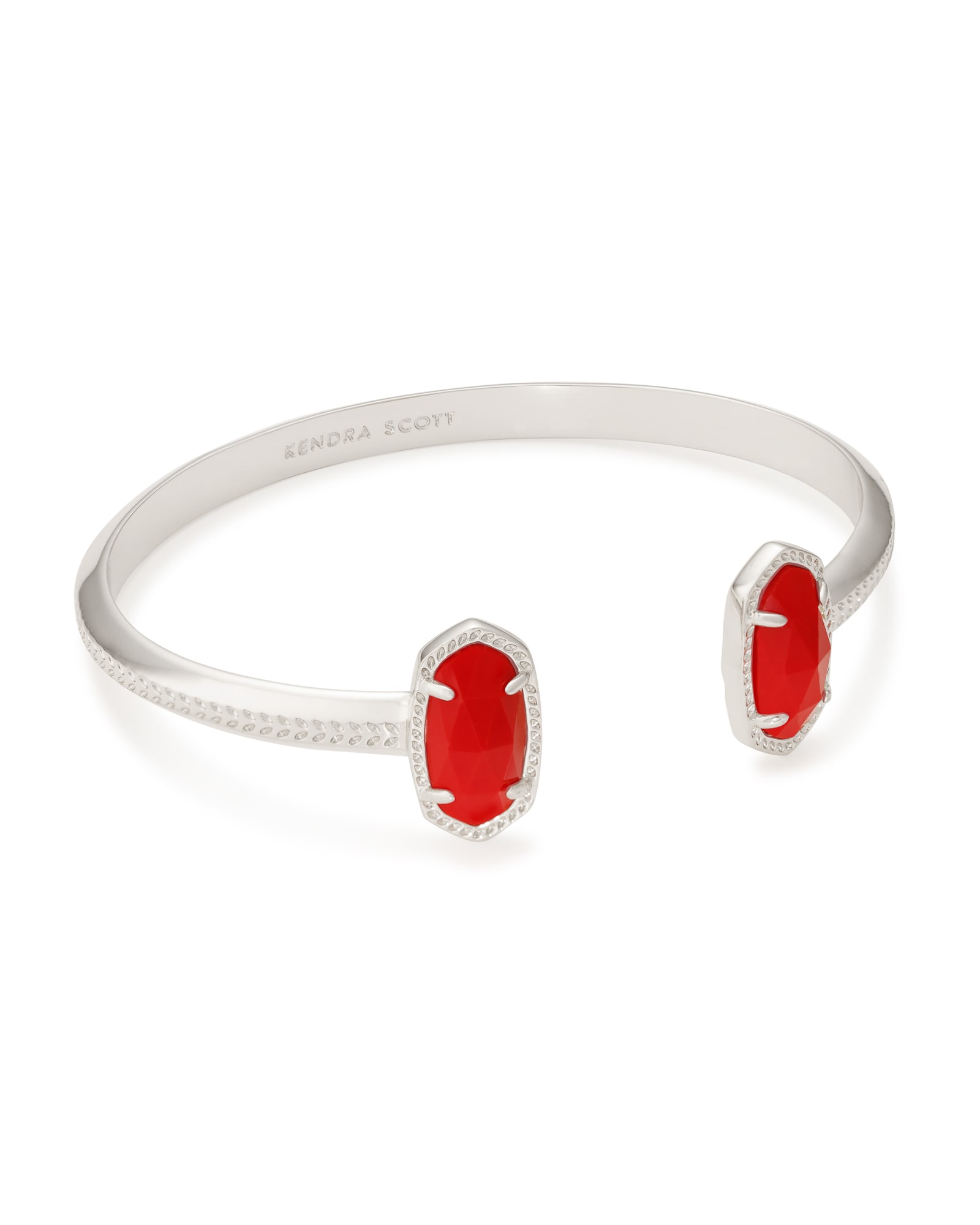 Elton Silver Cuff Bracelet in Bright Red Opaque Glass