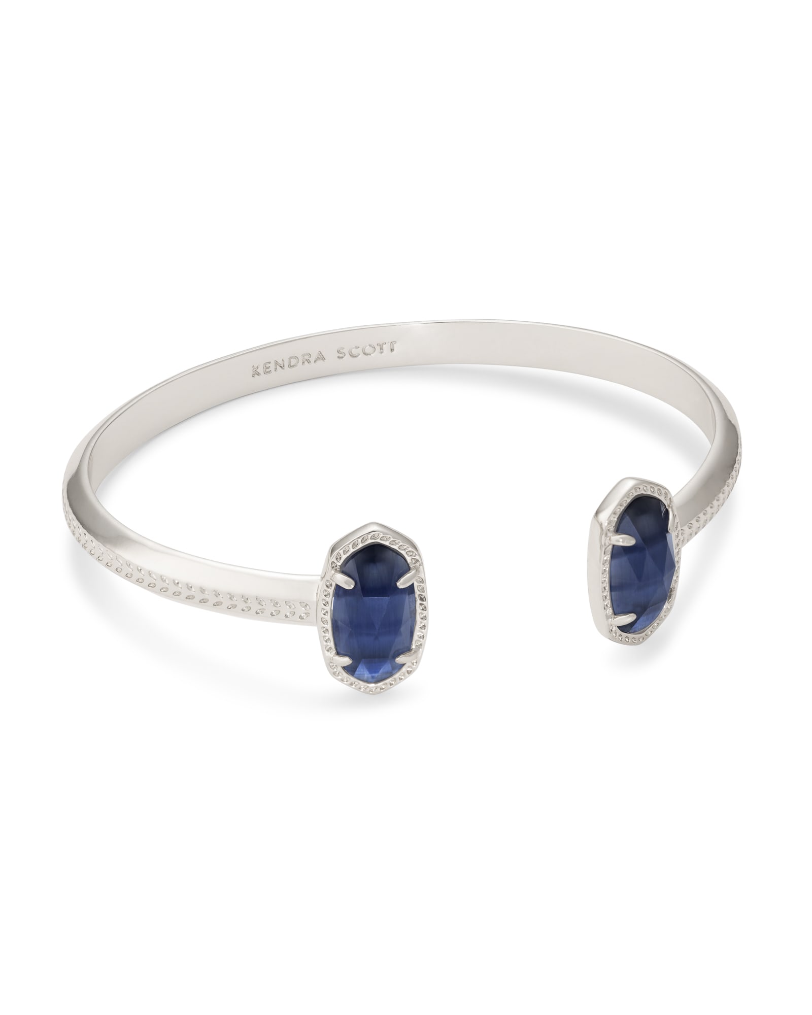 Elton Silver Cuff Bracelet in Navy Cat's Eye