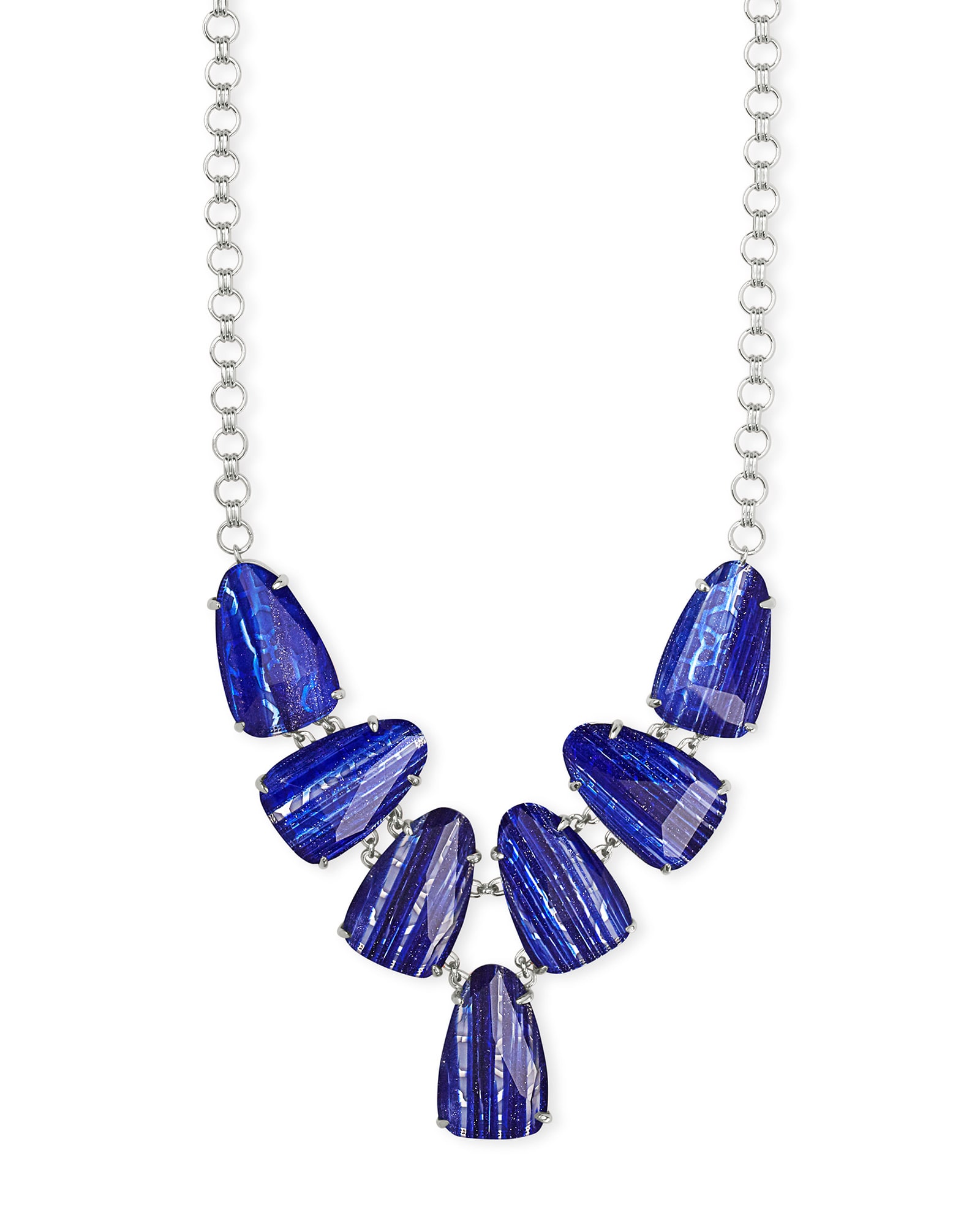 Harlie Silver Statement Necklace in Navy Dusted Glass