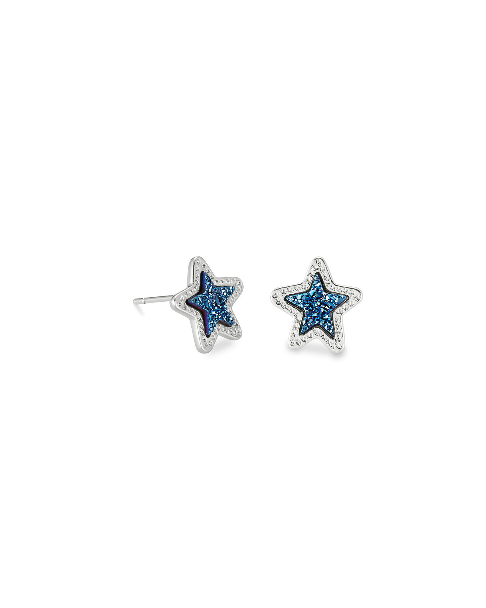 Jae Star Silver Stud Earrings in Blue Drusy