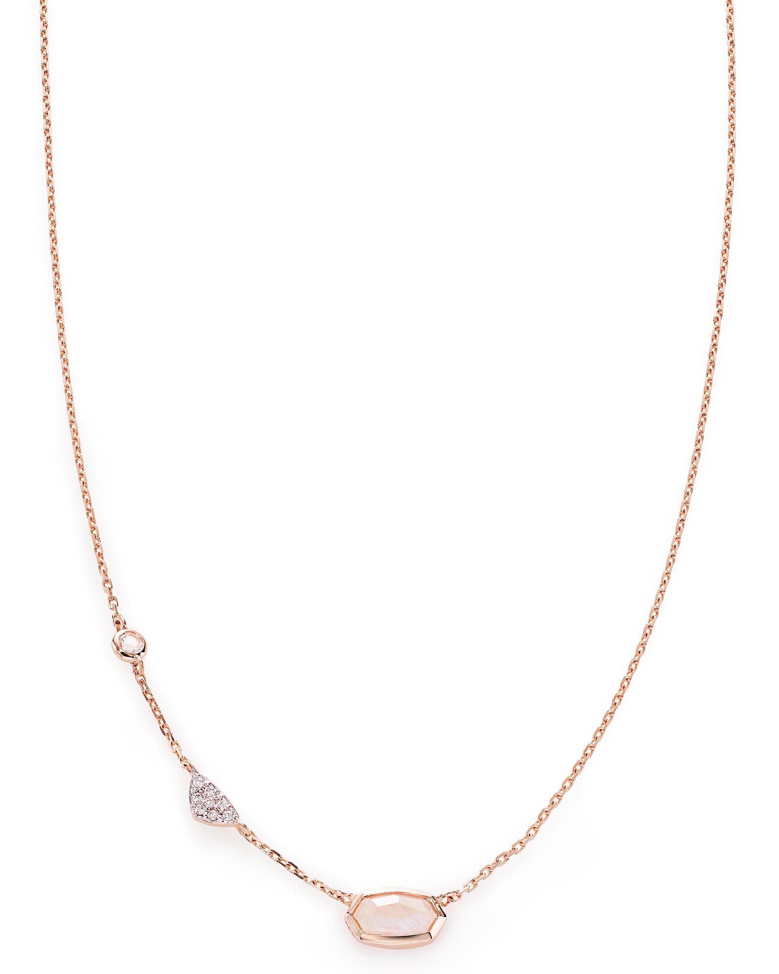 Aryn Pendant Necklace in Rainbow Moonstone and 14k Rose Gold