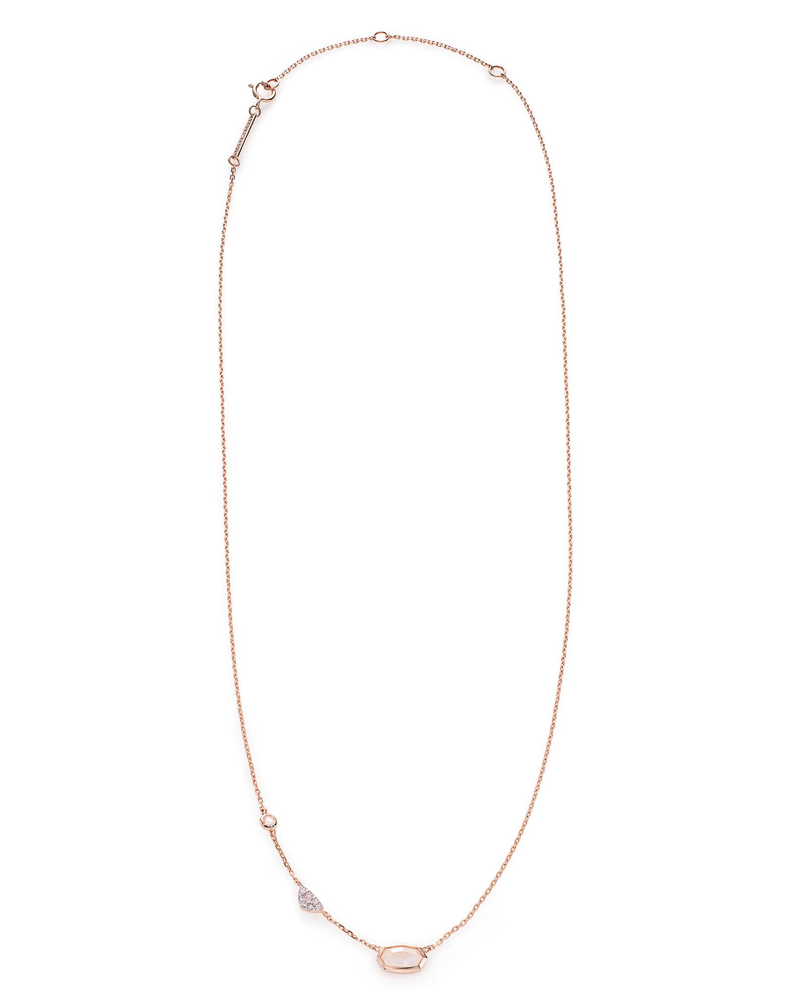 Aryn Pendant Necklace in Rainbow Moonstone and 14k Rose Gold