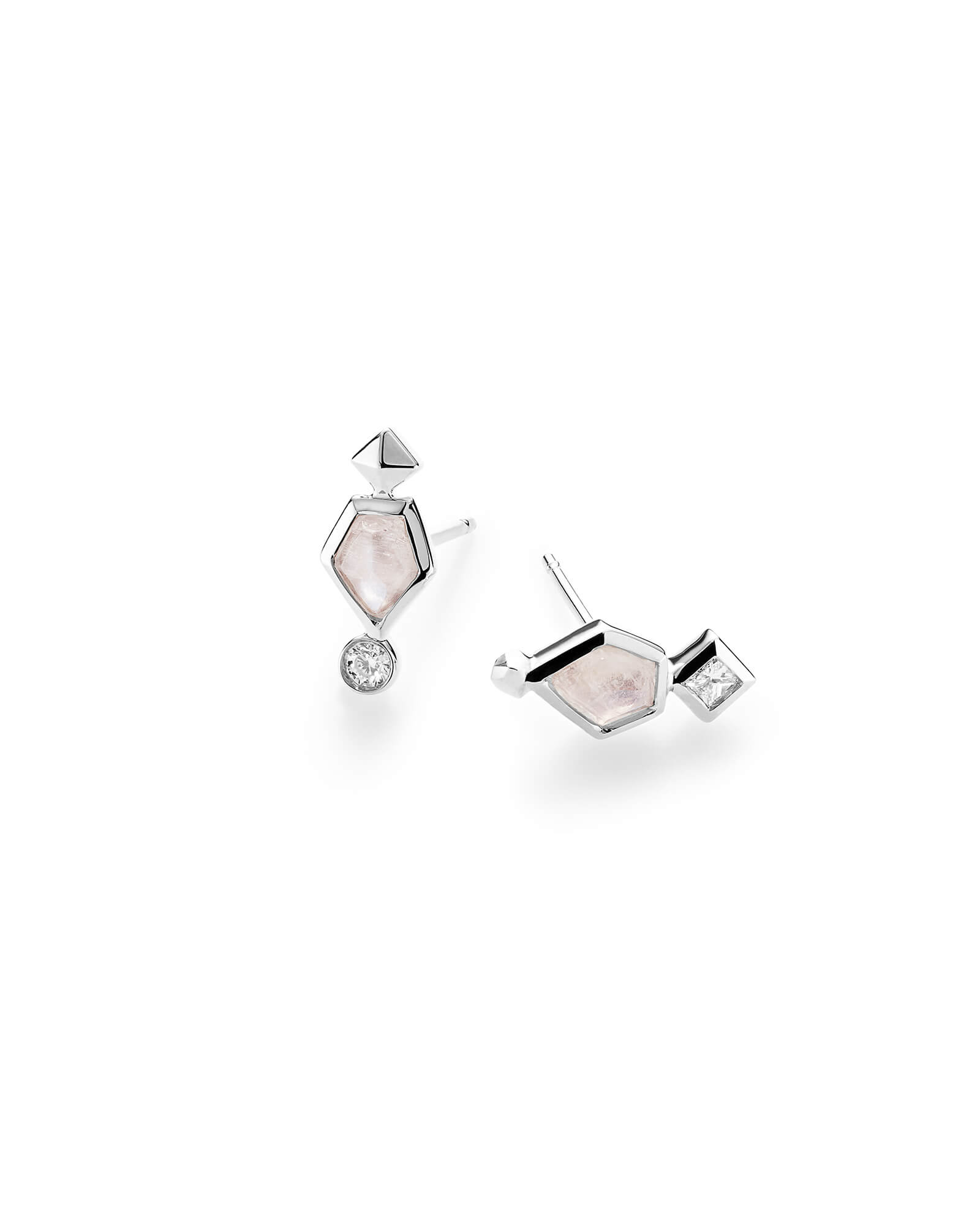 Bonnie Stud Earrings in Rainbow Moonstone and 14k White Gold