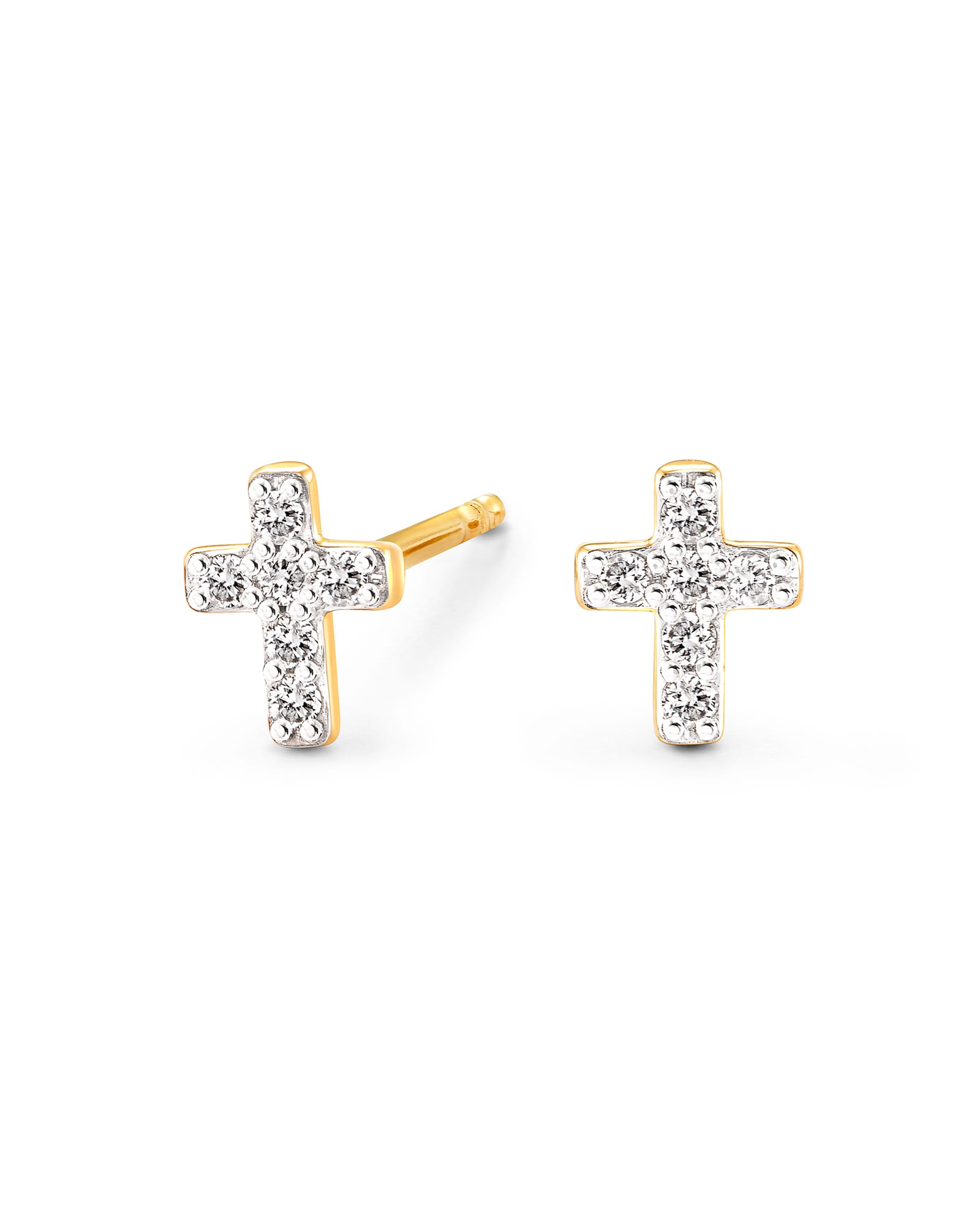 Cross 14k Yellow Gold Stud Earrings in White Diamond  Kendra Scott