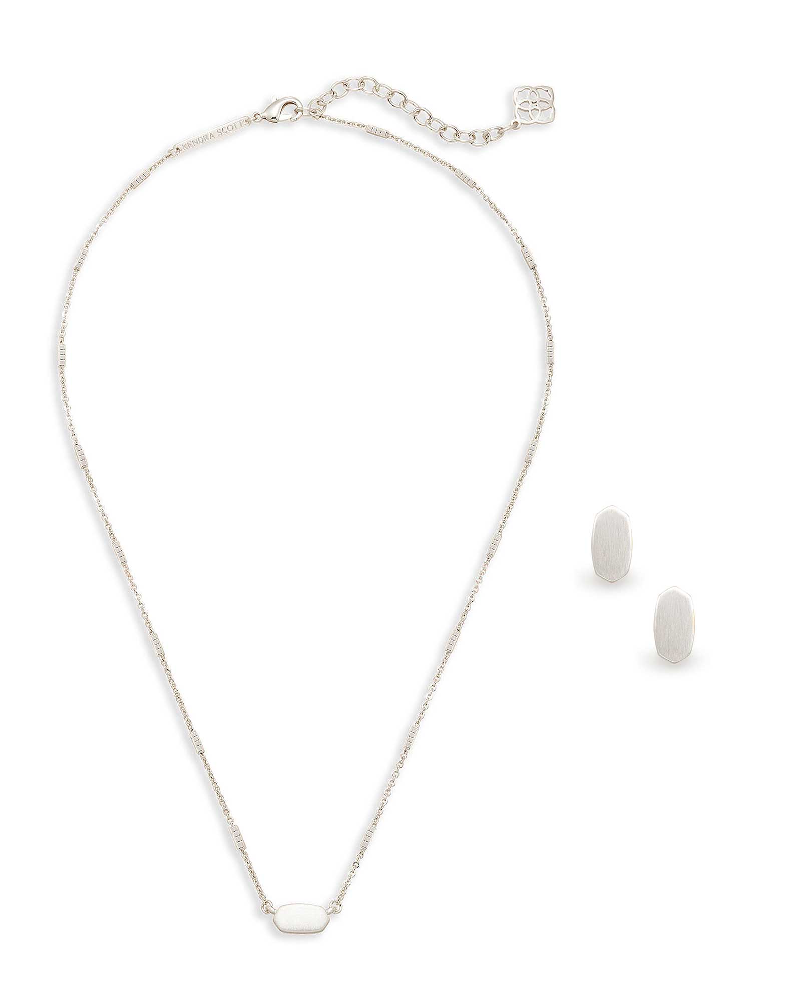 Fern Necklace & Barrett Earrings Gift Set In Bright Silver