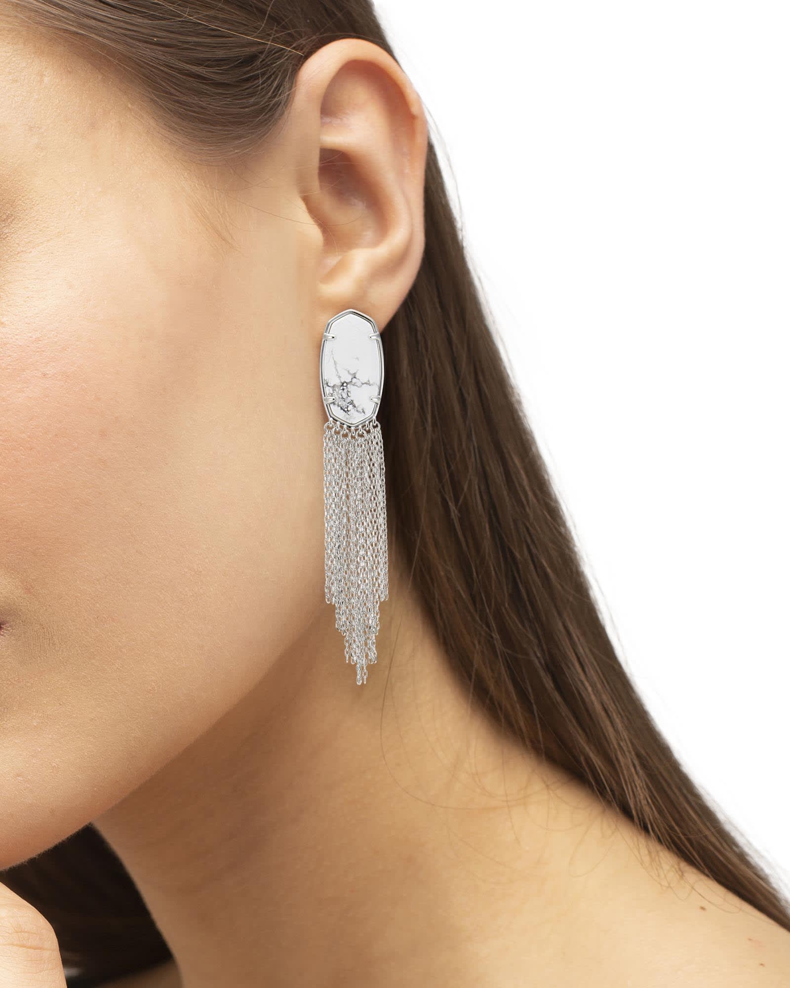 Deanna Silver Drop Earrings in White Howlite