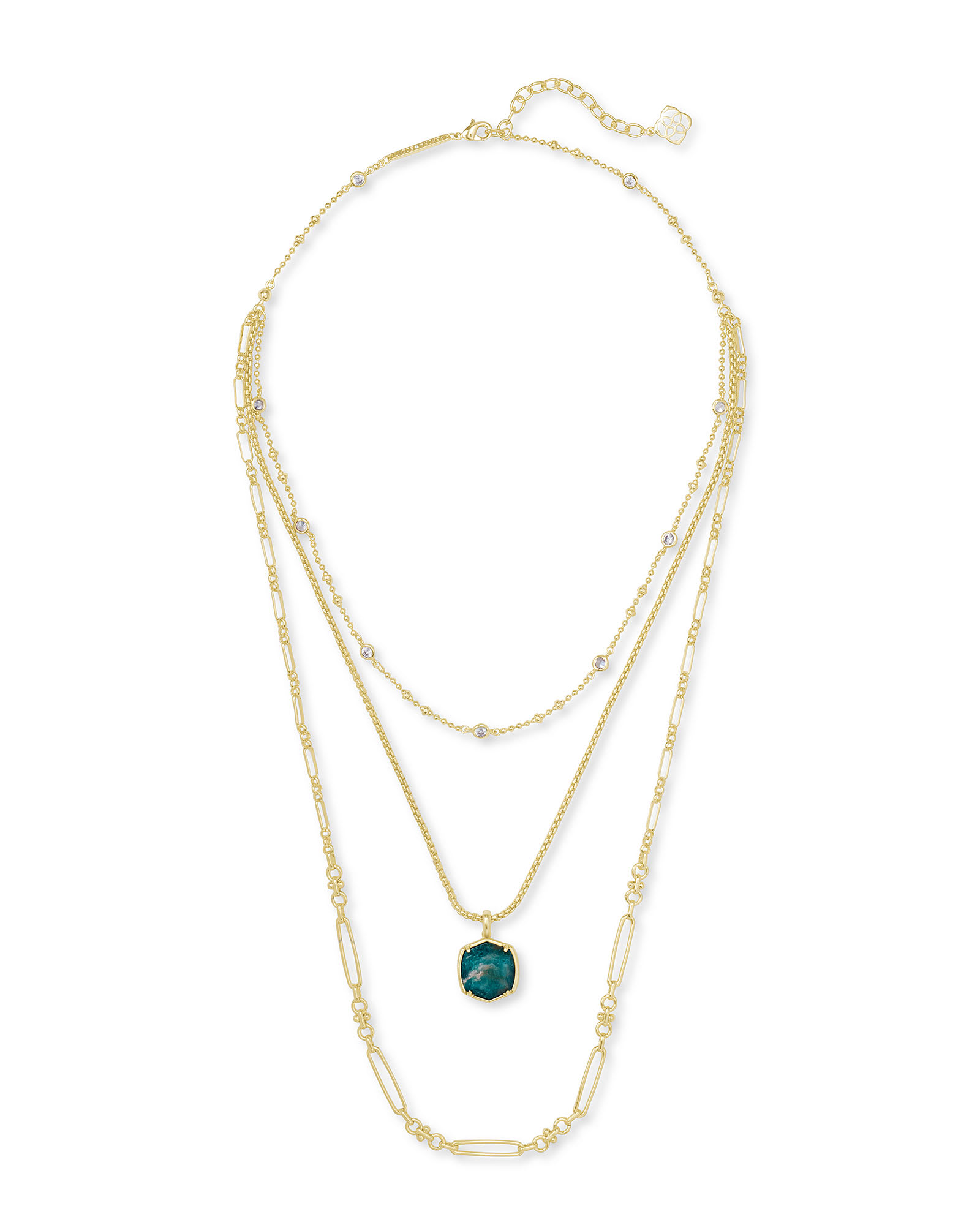Davis Gold Triple Strand Necklace in Dark Teal Amazonite
