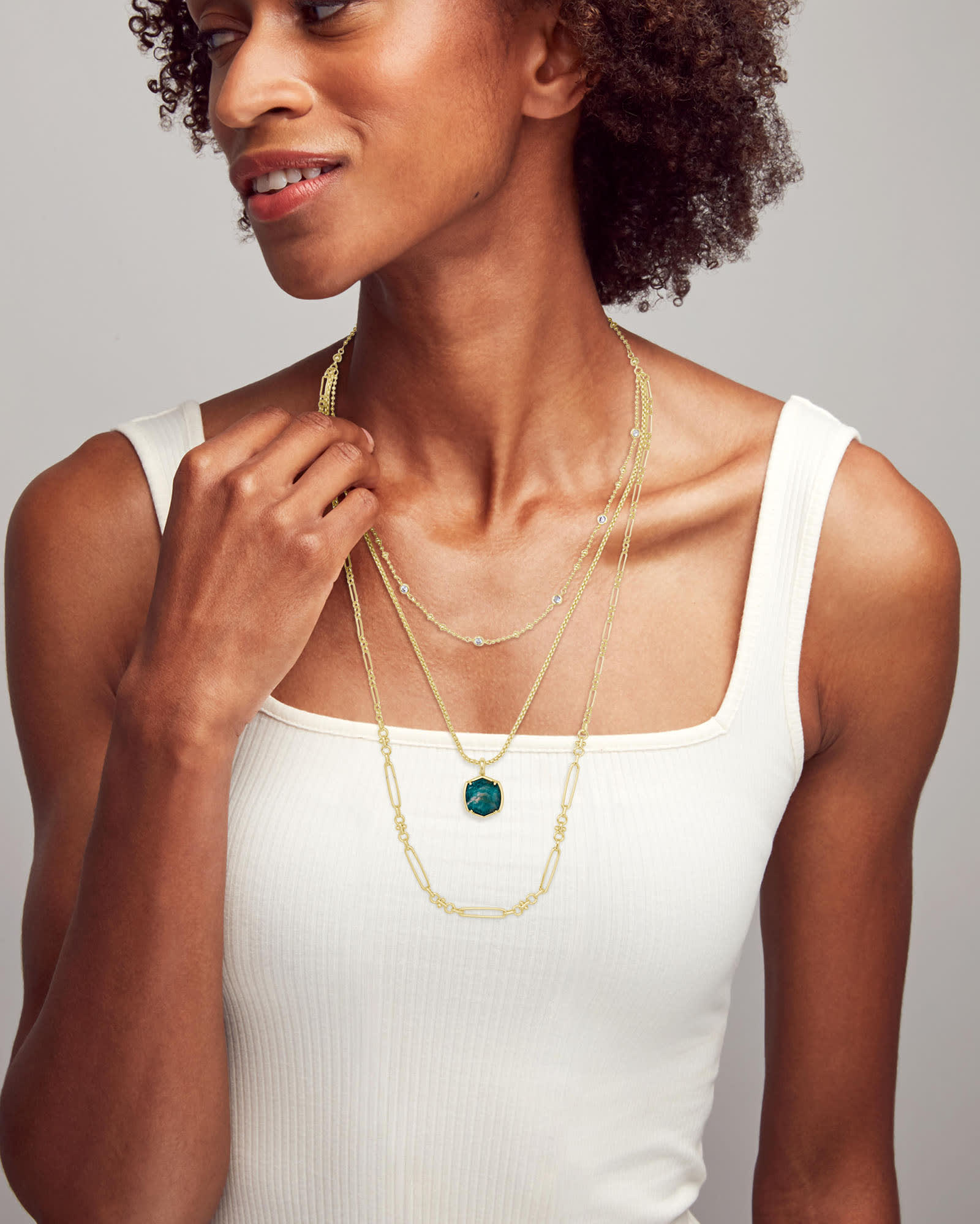 Davis Gold Triple Strand Necklace in Dark Teal Amazonite