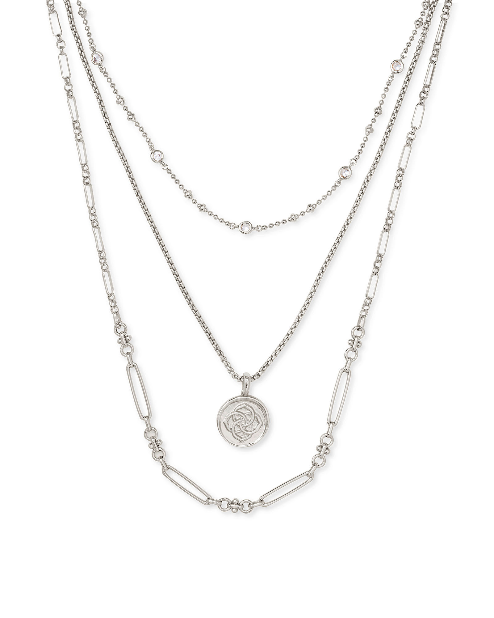 Silver Multi Layered Chain T Bar Necklace