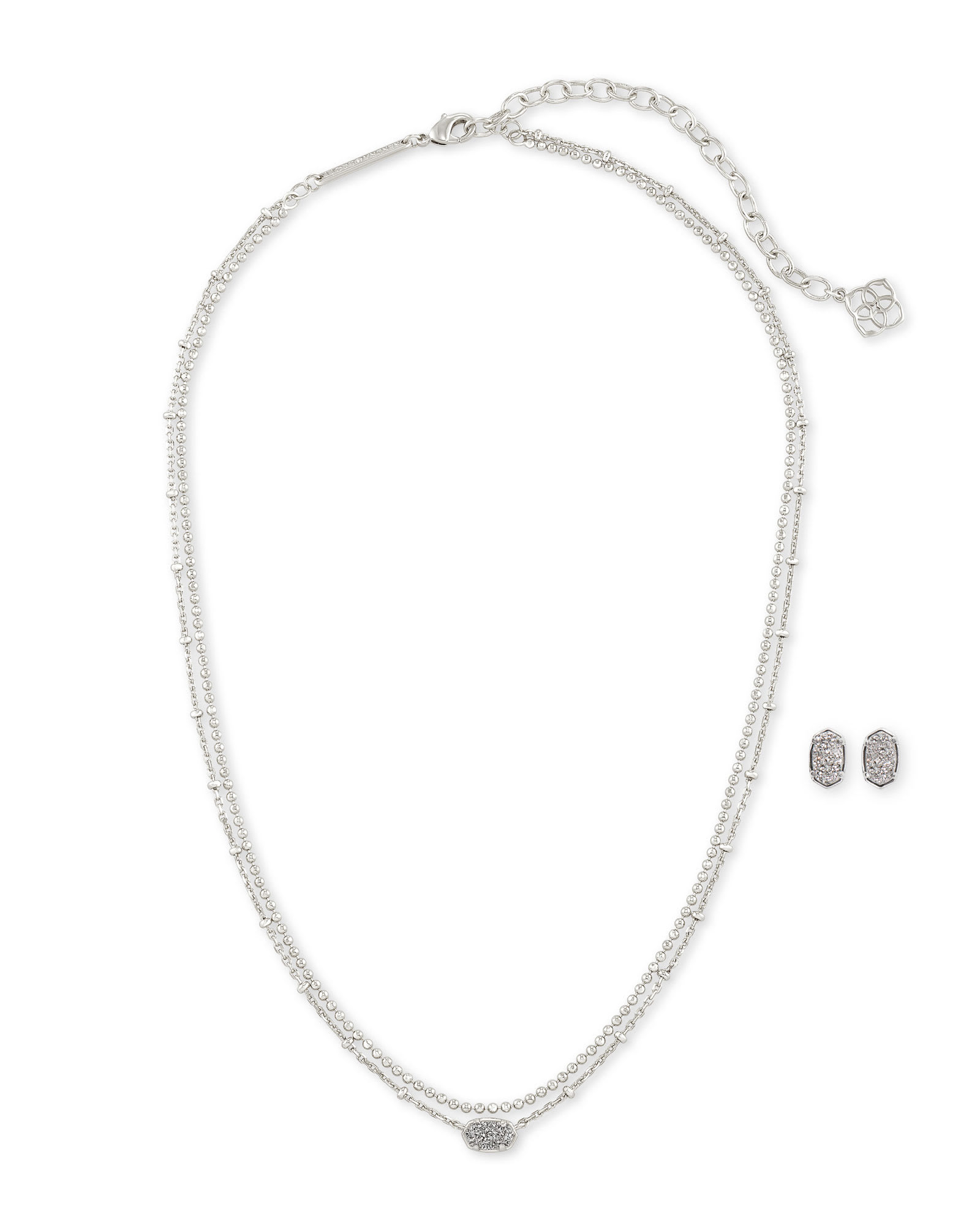 Emilie Multi Strand Necklace & Earrings Gift Set in Platinum Drusy