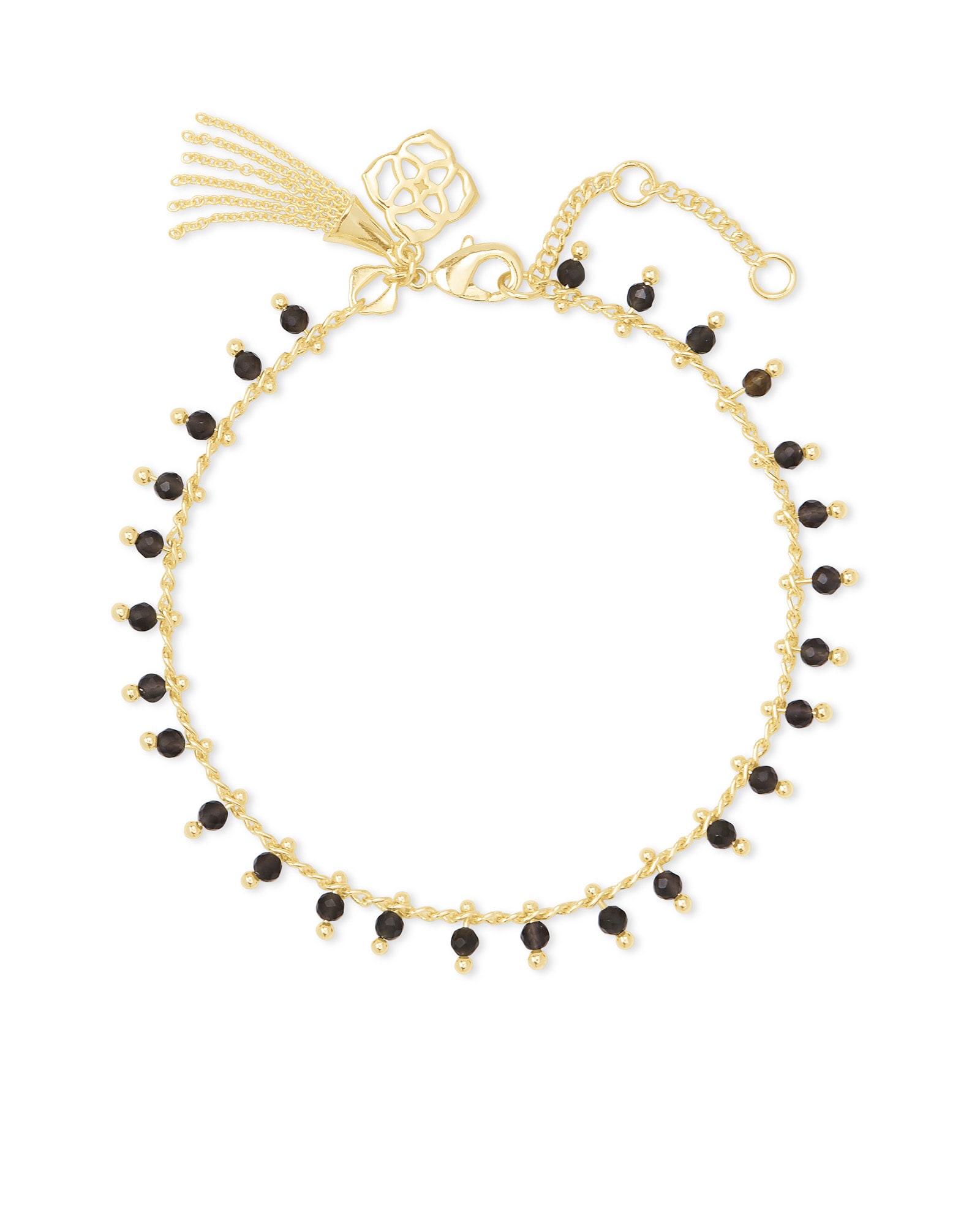 Jenna Gold Delicate Chain Bracelet in Black Obsidian