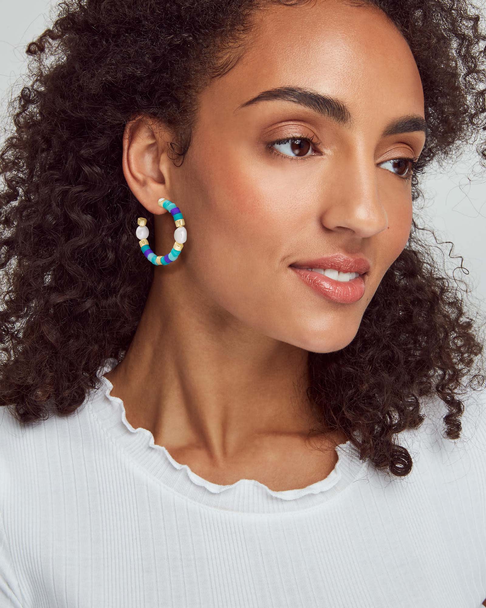 Rachel Gold Hoop Earrings In Blue Mix