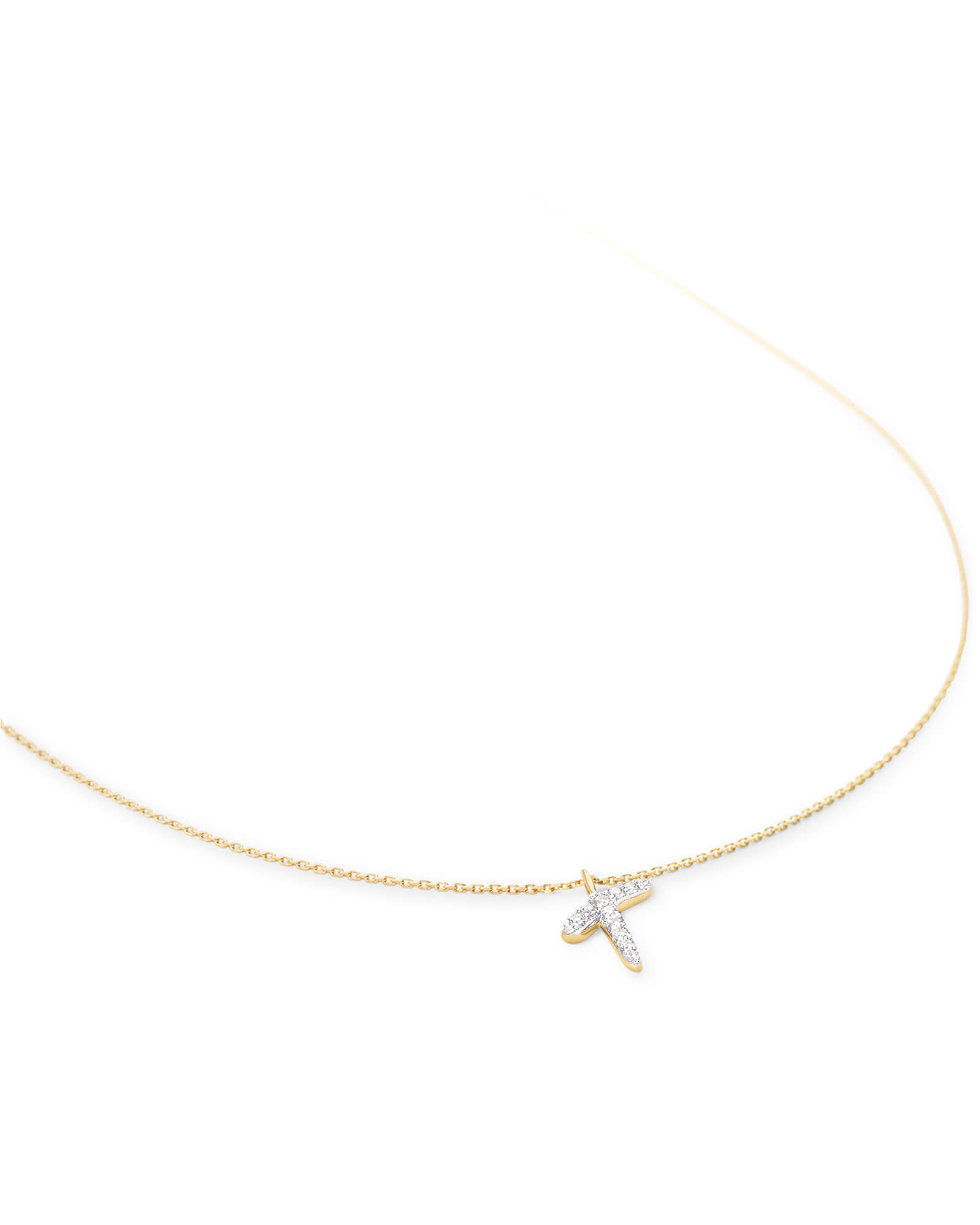 Diamond Letter T Pendant Necklace in 14k Yellow Gold