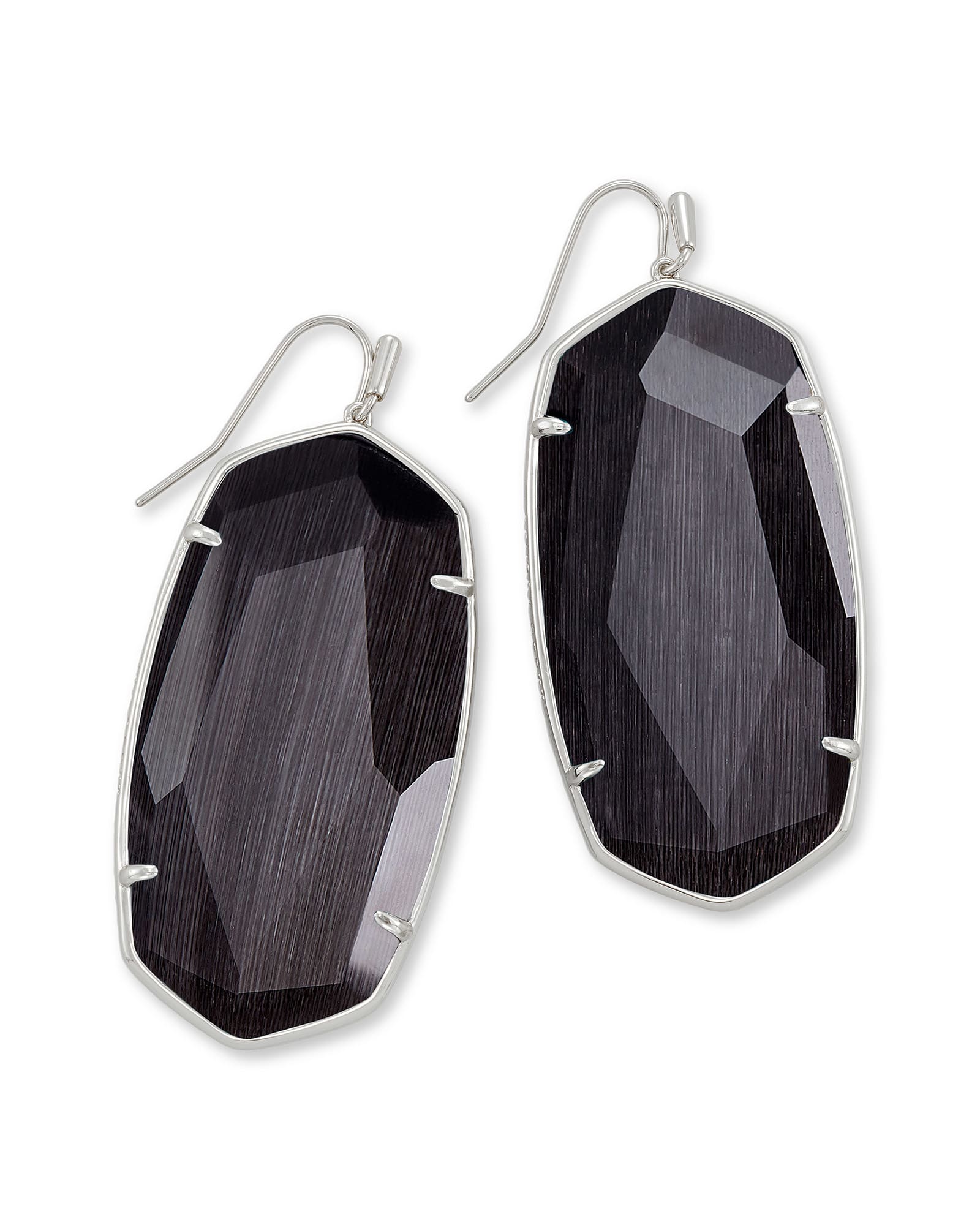 Faceted Danielle Silver Statement Earrings in Black Cat's Eye