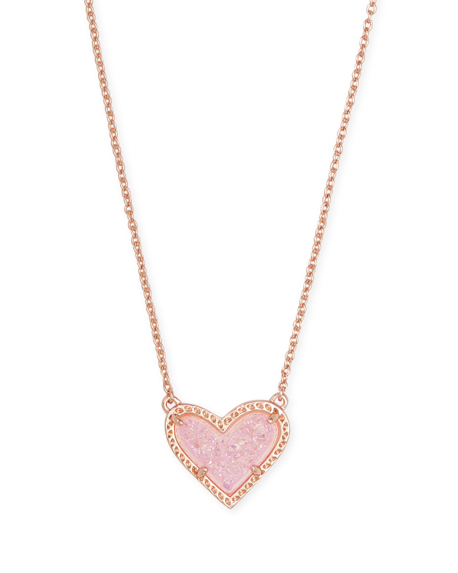 Ari Heart Rose Gold Pendant Necklace In Pink Drusy Kendra Scott