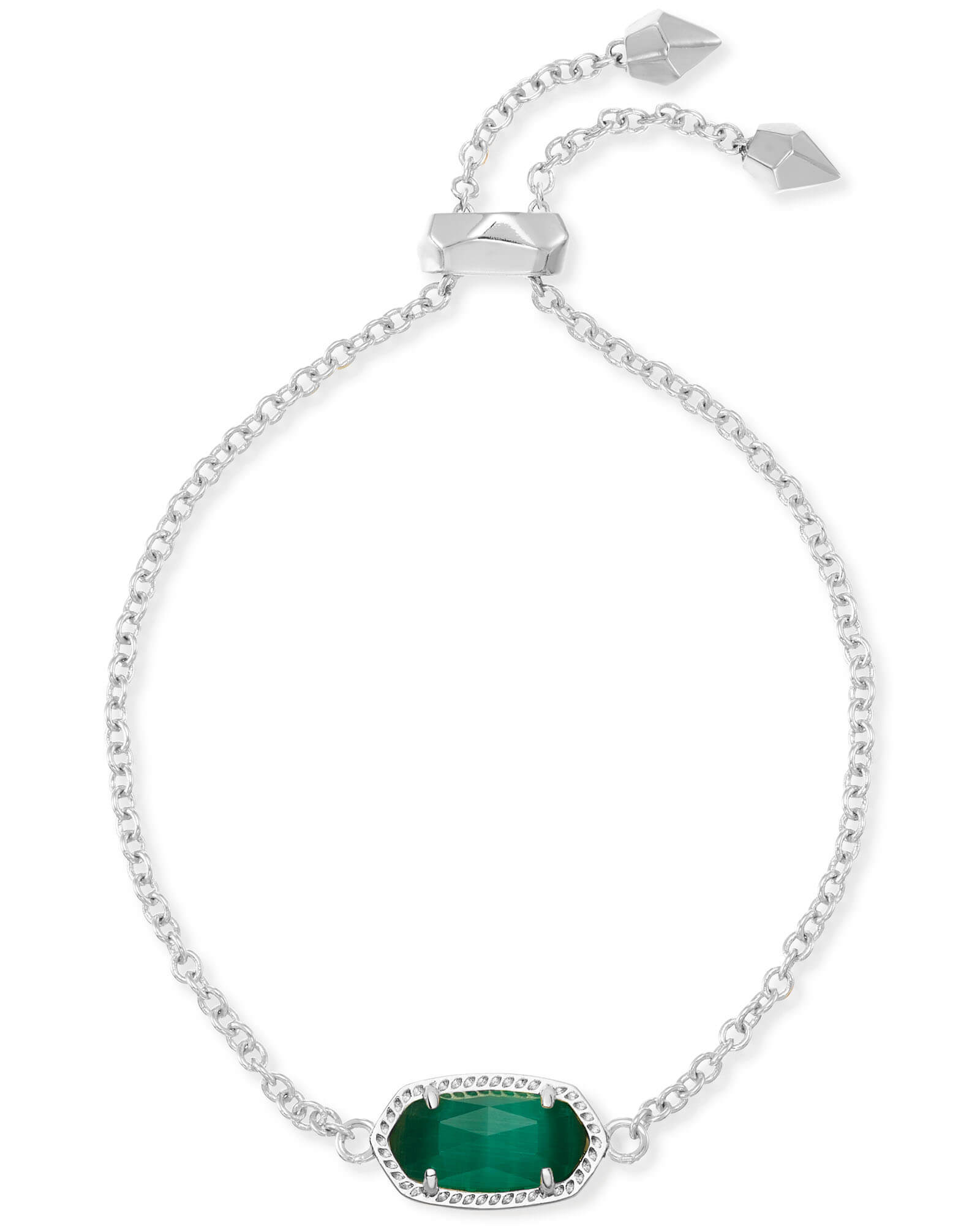 Elaina Silver Adjustable Chain Bracelet in Emerald Cat’s Eye