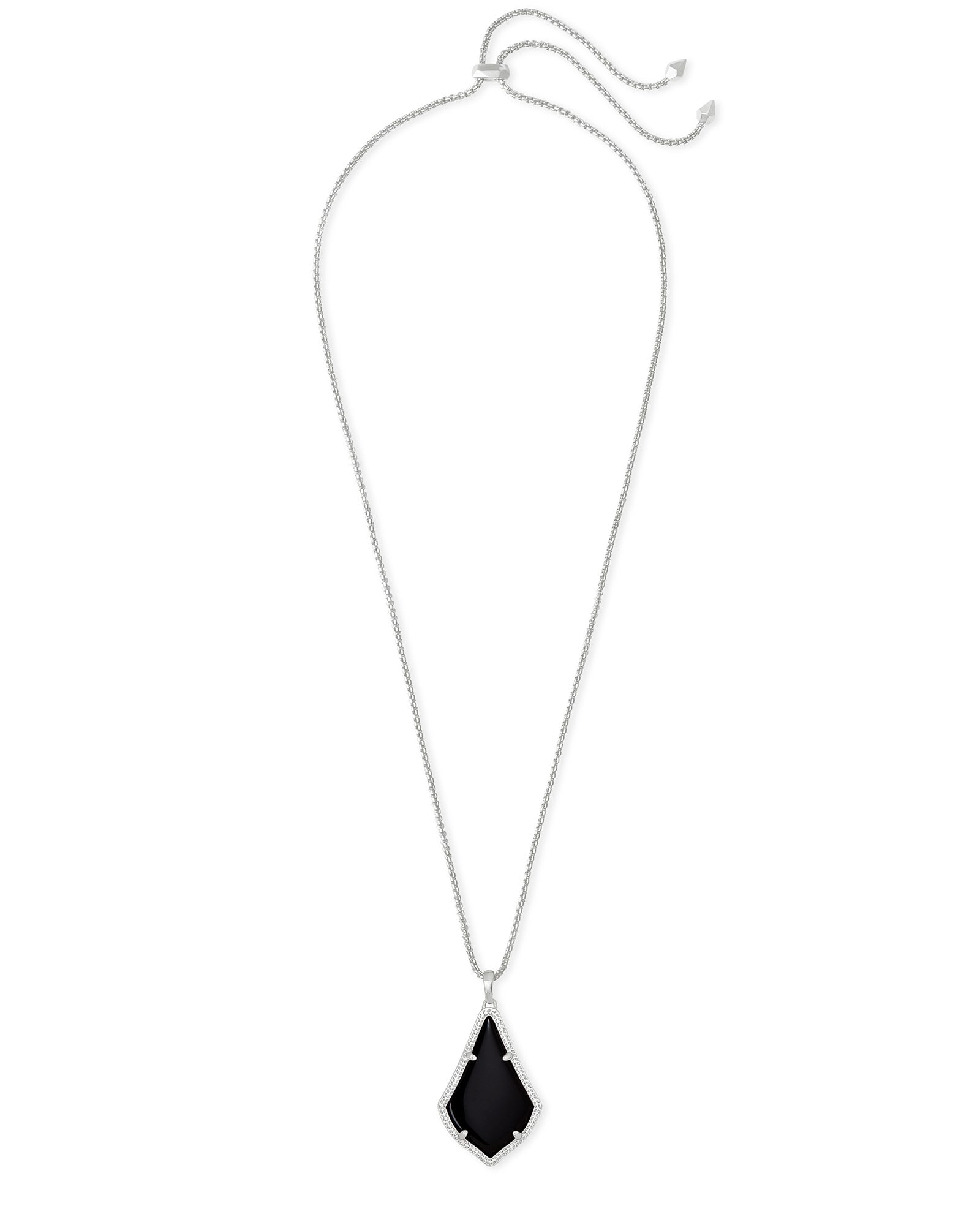 Alex Silver Pendant Necklace in Black Opaque Glass