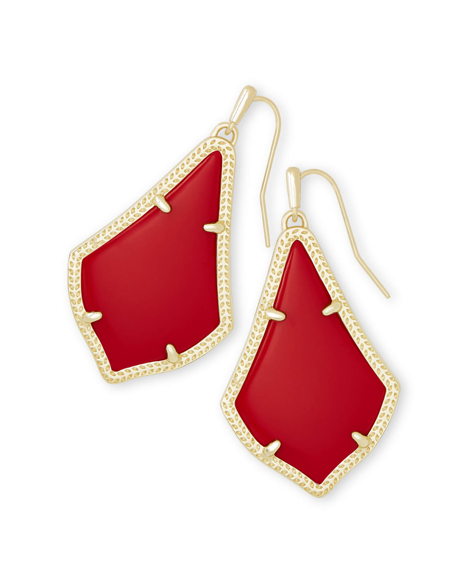Alex Gold Drop Earrings in Bright Red Opaque Glass
