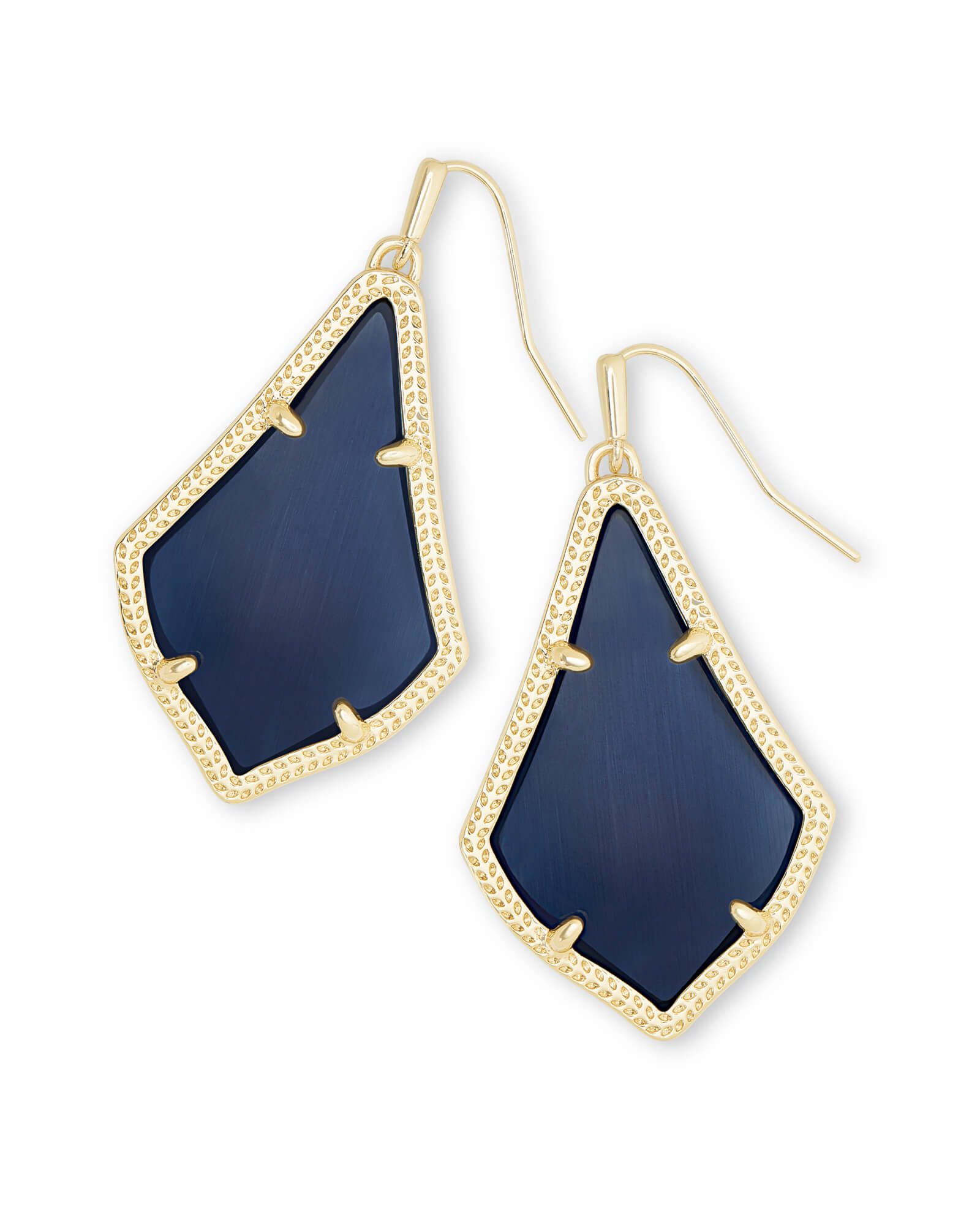 Alex Gold Drop Earrings in Navy Cat's Eye