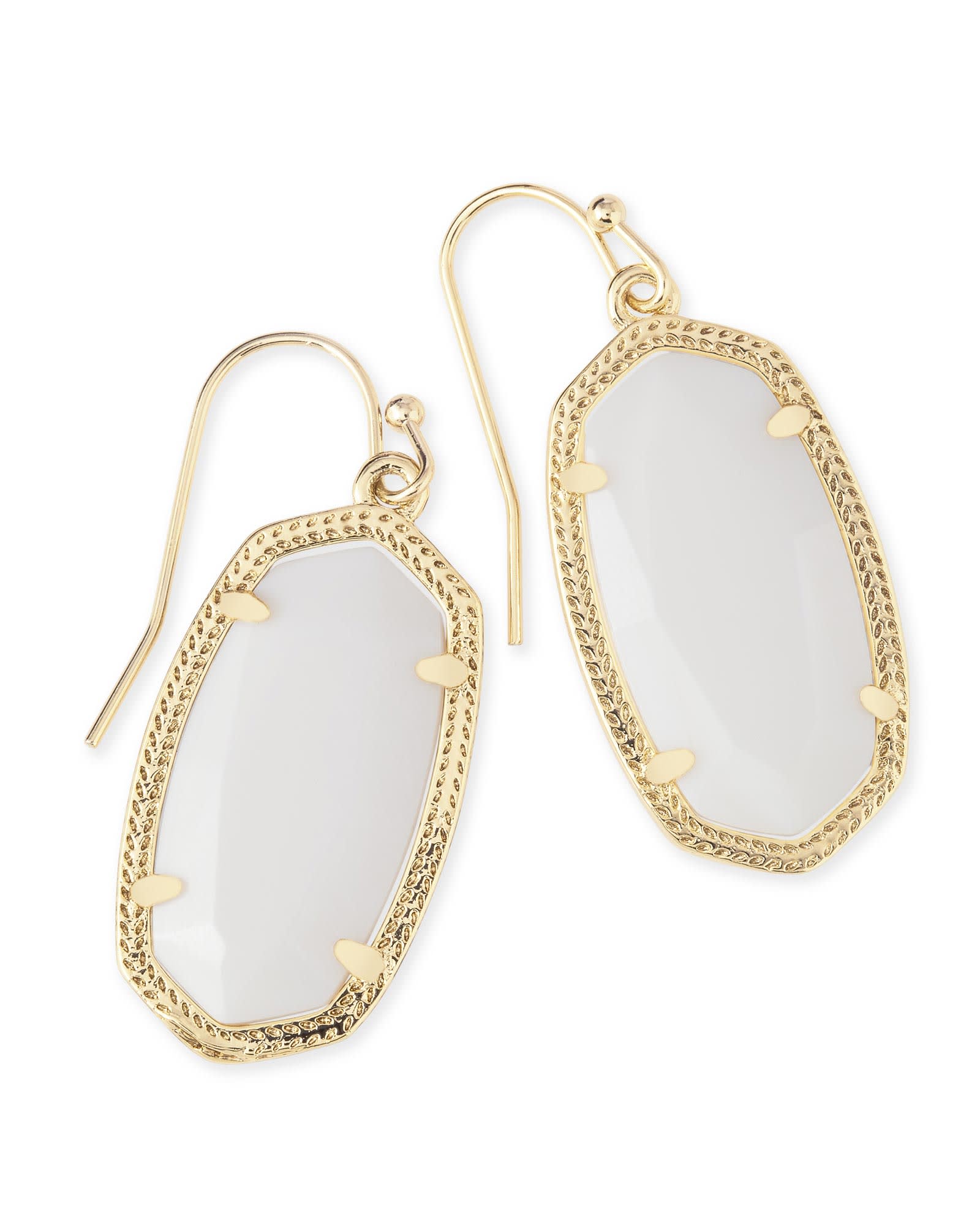 Dani Gold Drop Earrings in White Mother of Pearl