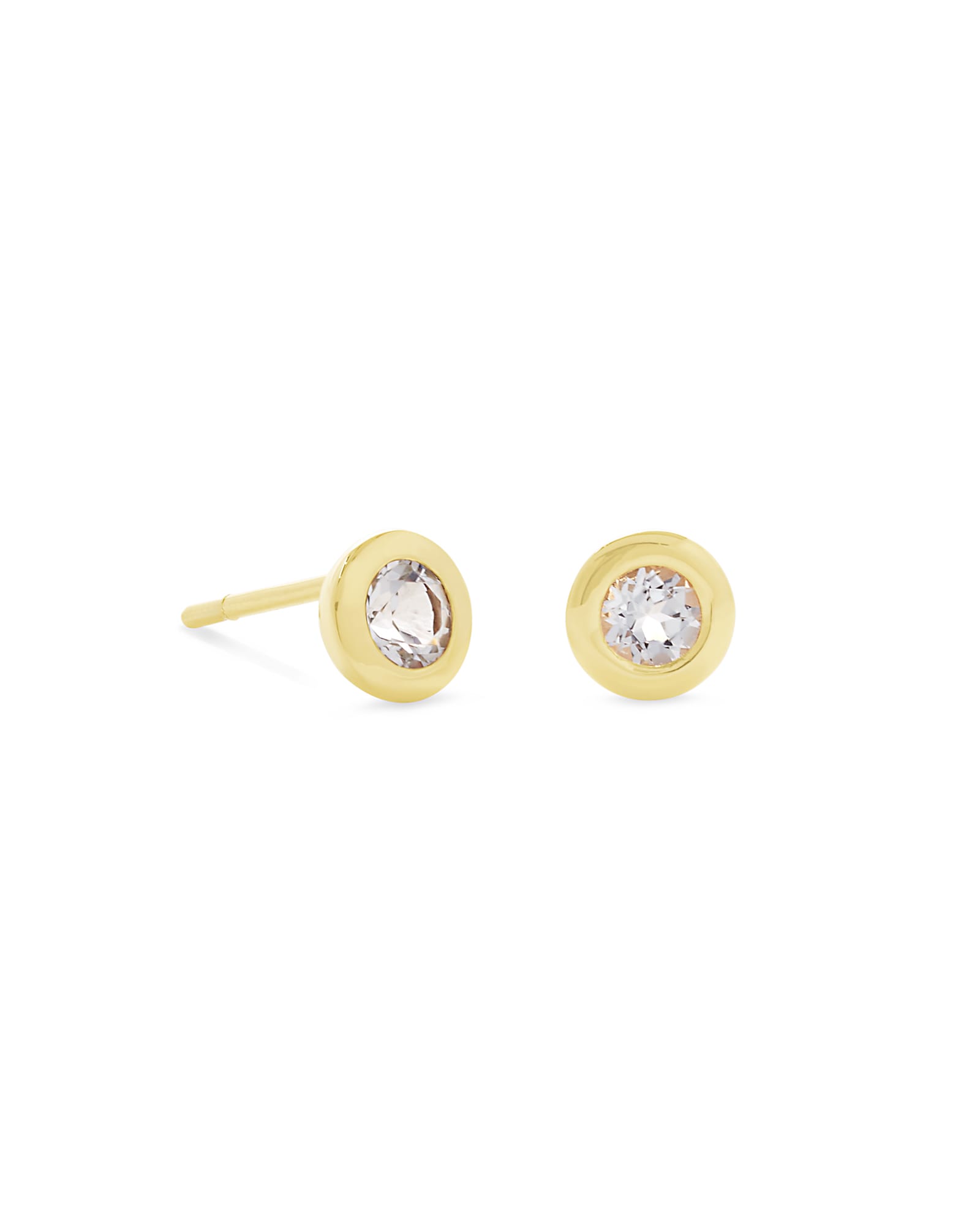 White Topaz Birthstone Stud Earrings in 14k Yellow Gold (April) - Pair (TWO  EARRINGS)