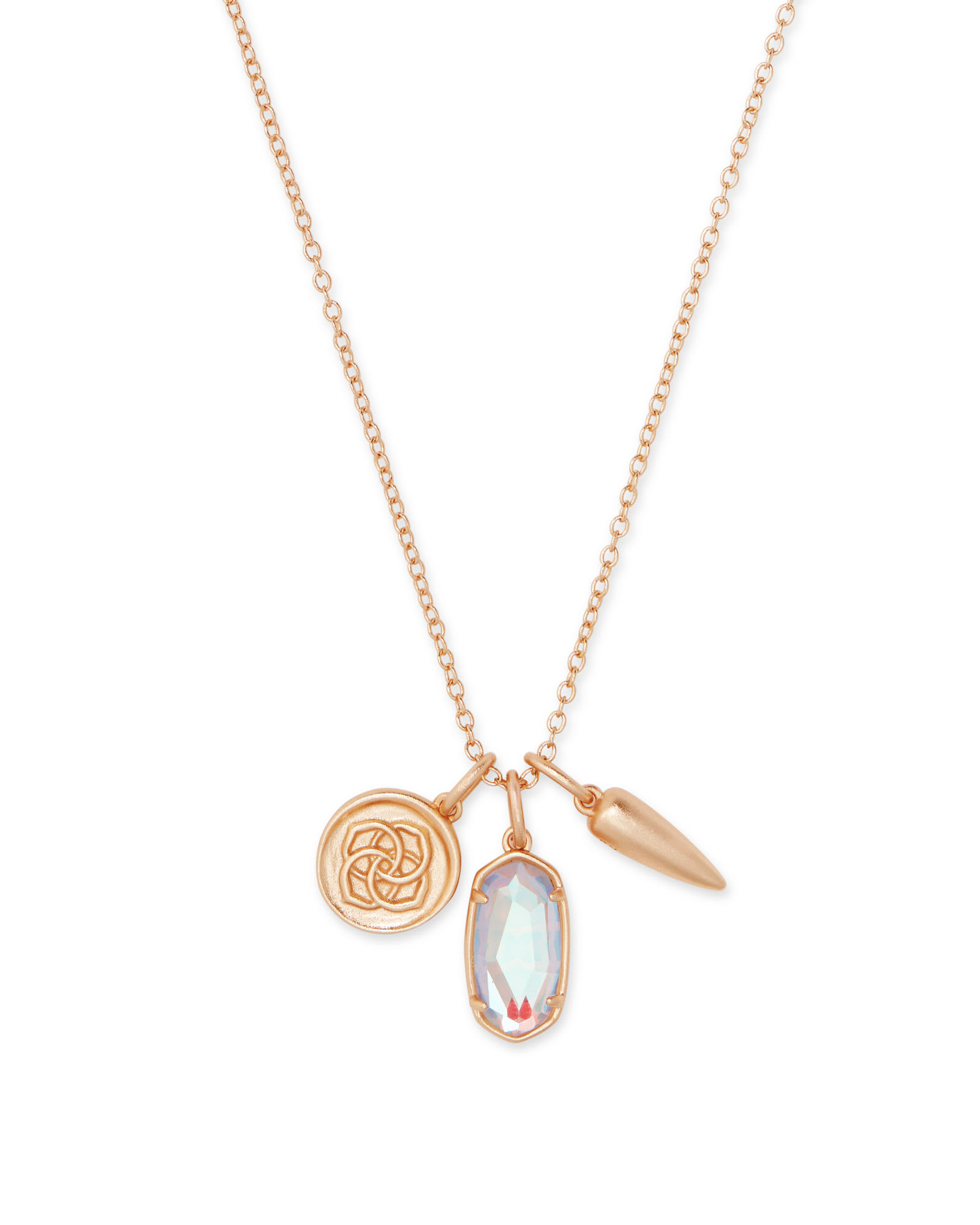 Dira Rose Gold Convertible Coin Charm Necklace in Dichroic Glass