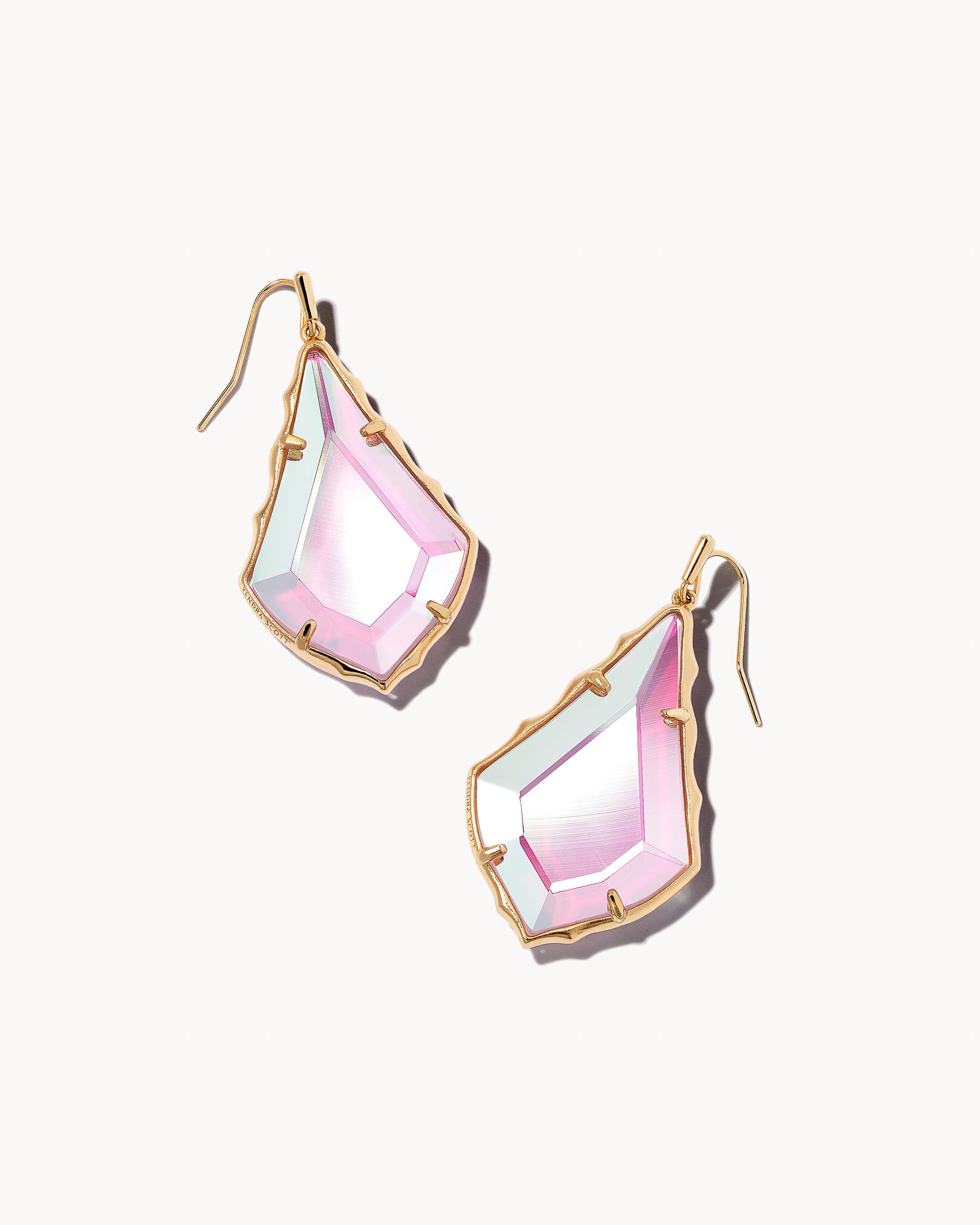 Faceted Alex Gold Drop Earrings in Blush Dichroic Glass