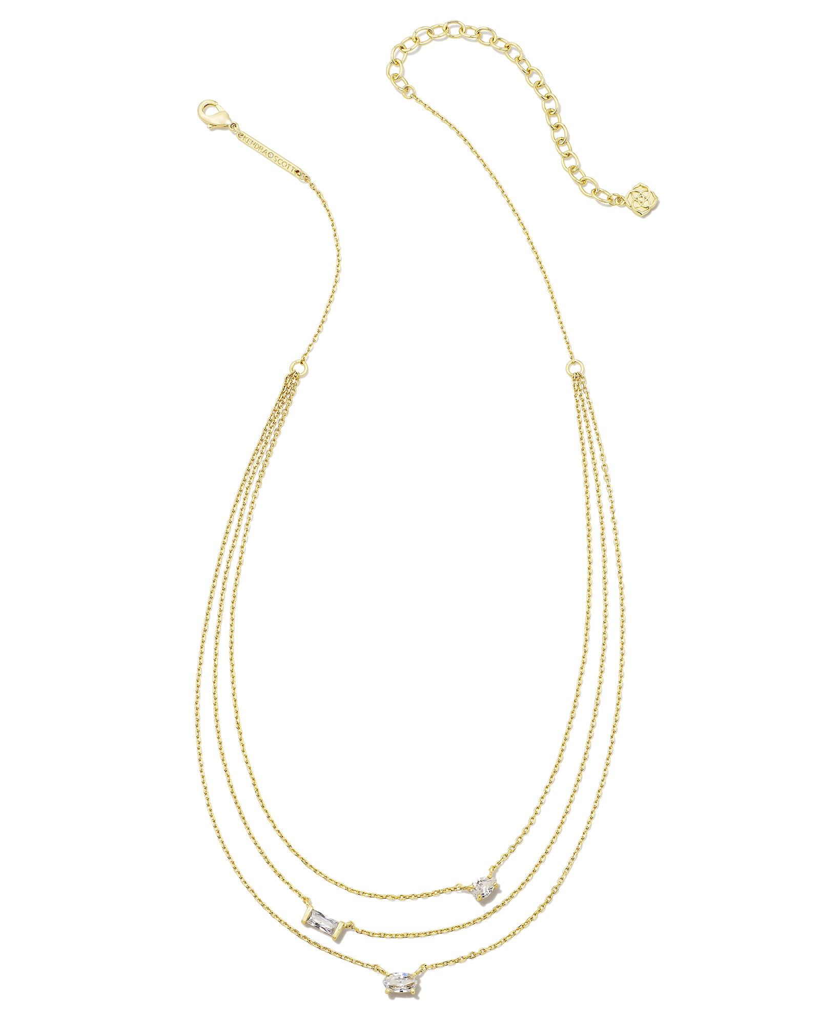 Mayel Gold Multi Strand Necklace in White Crystal