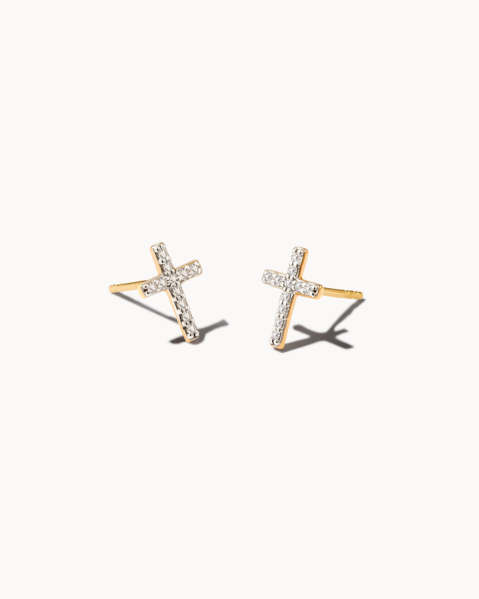 Cross 14k Yellow Gold Medium Stud Earrings in White Diamond