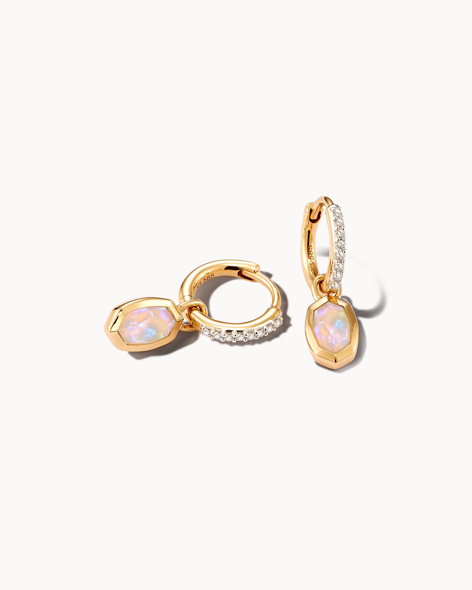 Nellie 14k Yellow Gold Convertible Huggie Earrings in White Opal & White Diamond