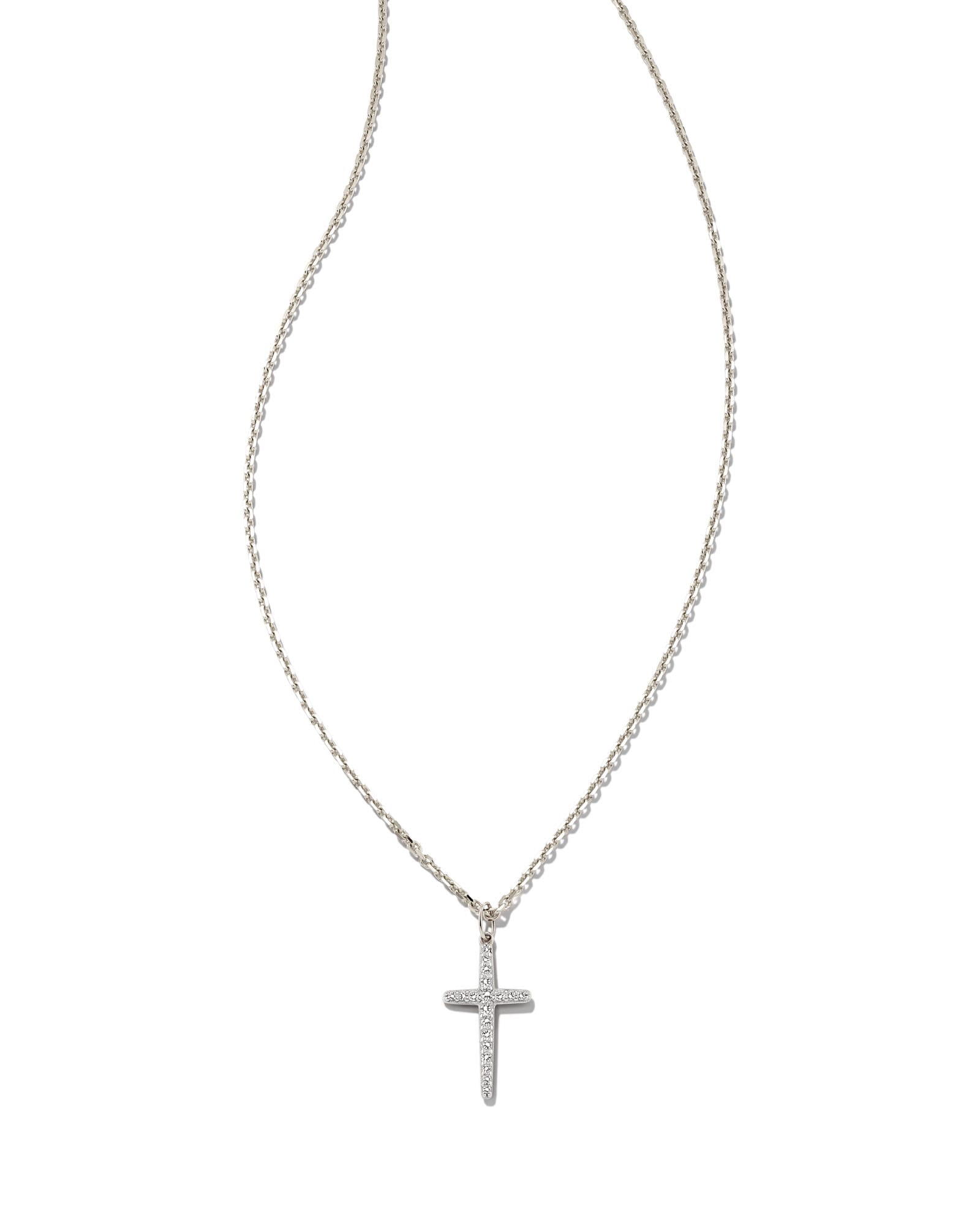 Medium Cross 14k White Gold Pendant Necklace in White Diamond