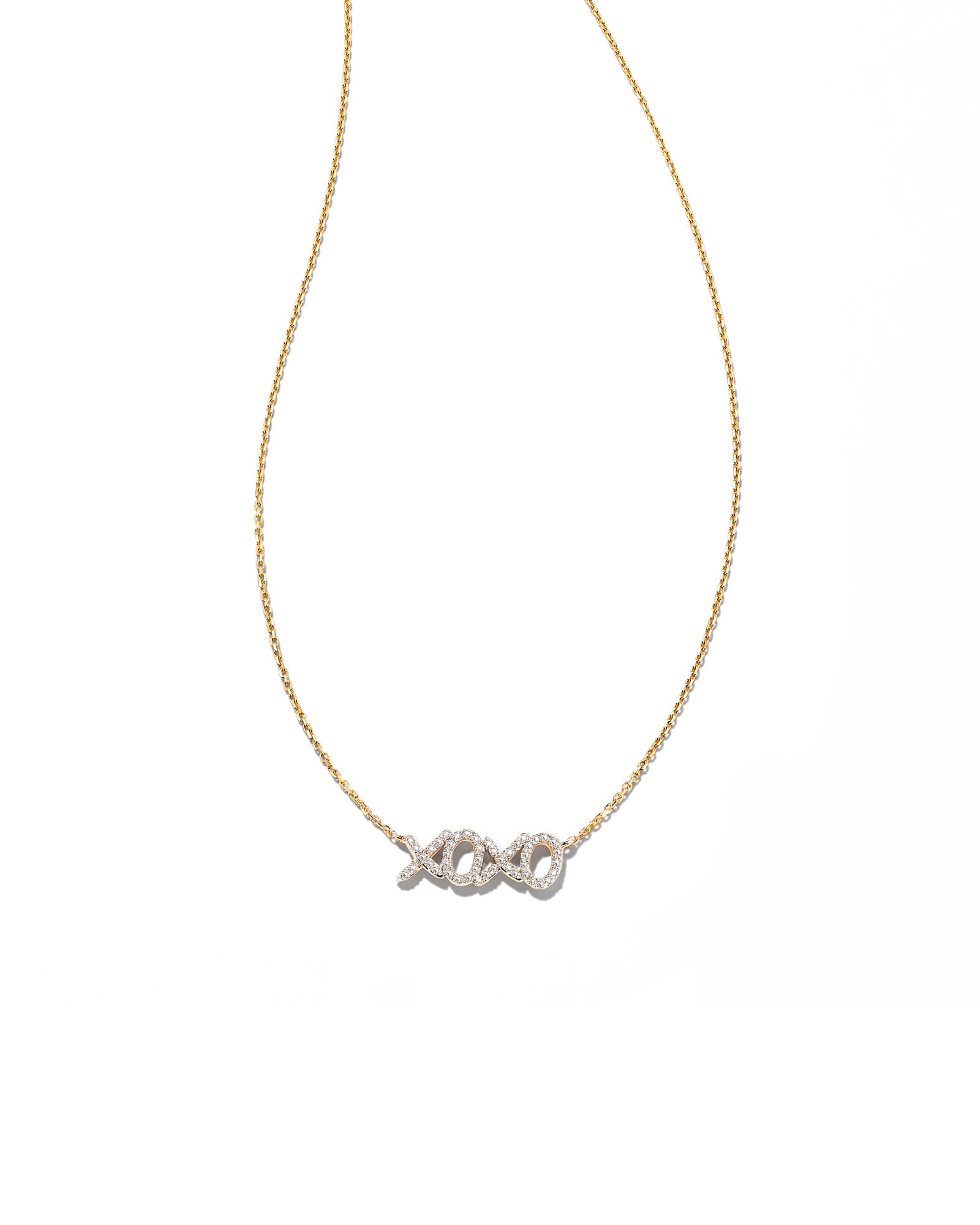XO 14k Yellow Gold Pendant Necklace in White Diamond