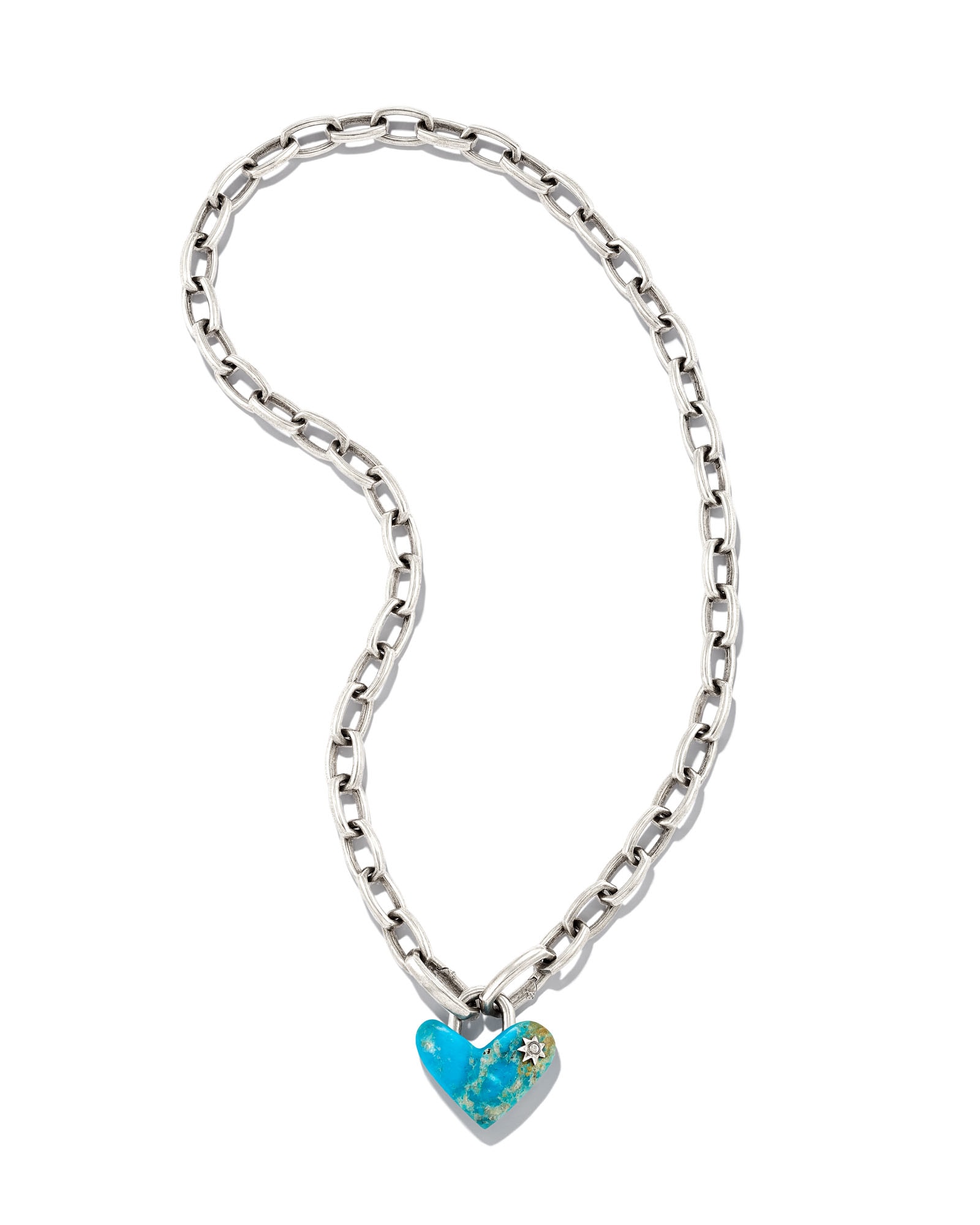 Angie Carved Heart Sterling Silver Statement Necklace in Turquoise